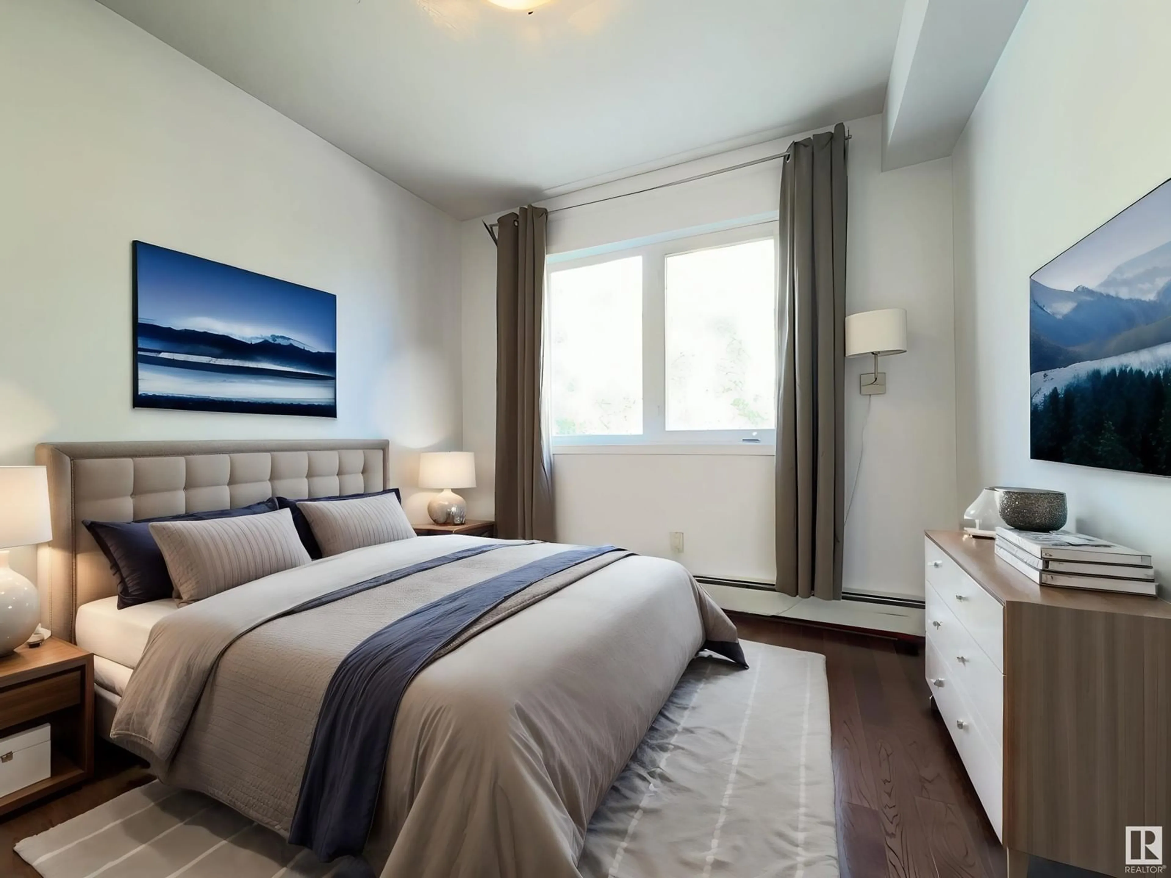 Bedroom with bed, carpet floor for #308 - 10403 98 AV, Edmonton Alberta T5K2Y5