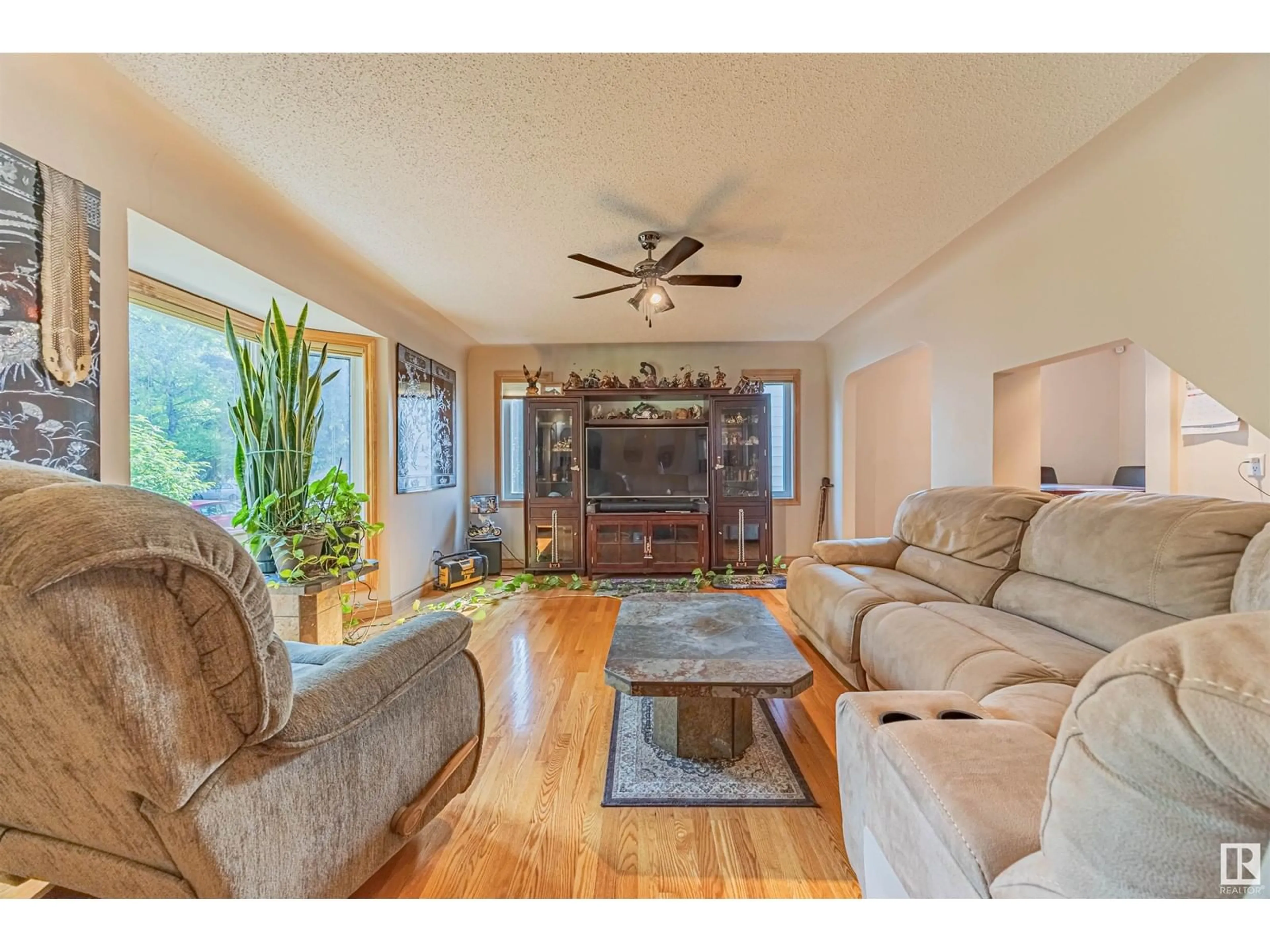Living room with furniture, wood/laminate floor for 9547 69 AV, Edmonton Alberta T6E0S2
