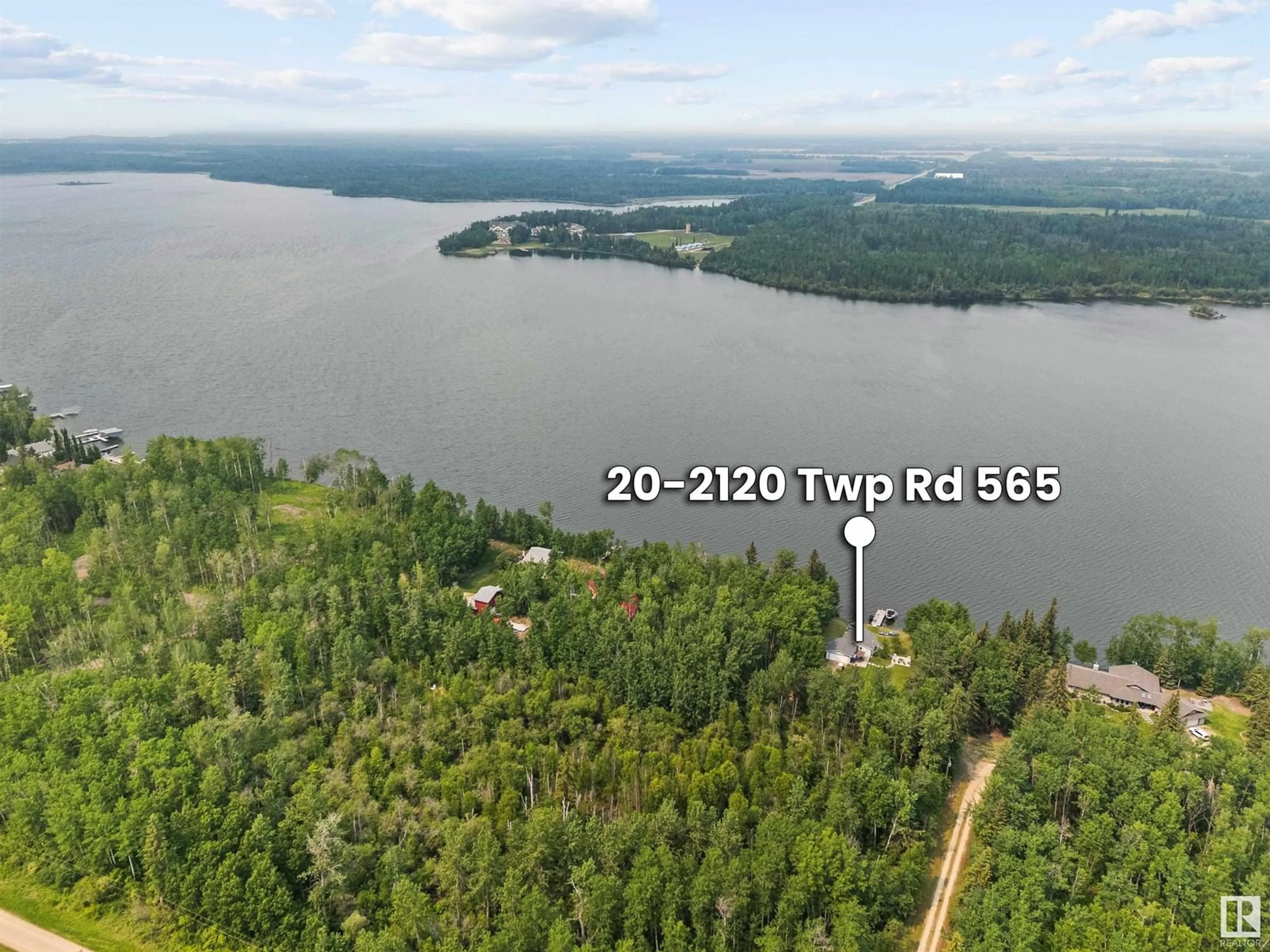 A pic from outside/outdoor area/front of a property/back of a property/a pic from drone, water/lake/river/ocean view for 20 2120 TWP ROAD 565, Rural Lac Ste. Anne County Alberta T0E1V0
