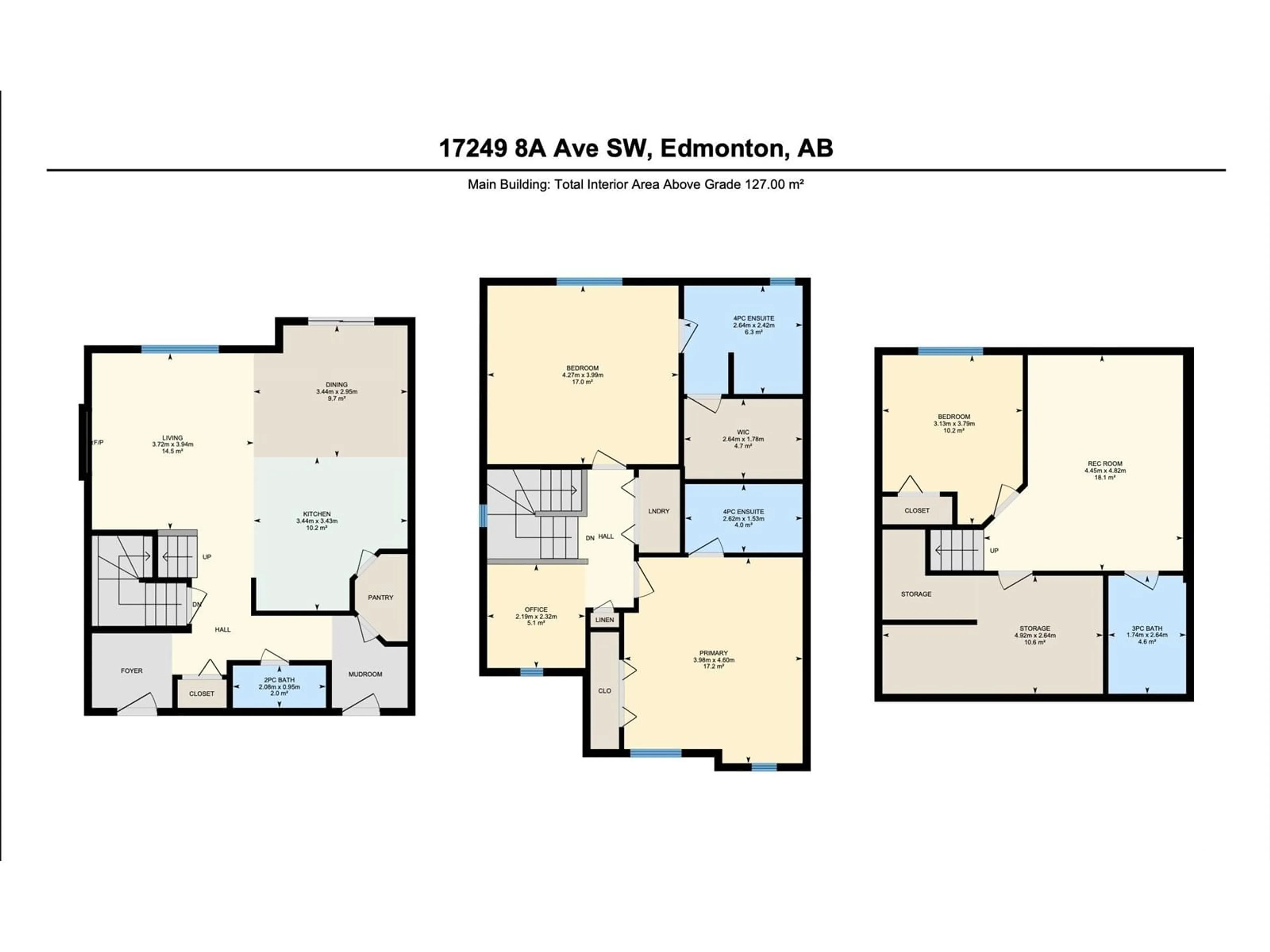 Floor plan for 17249 8A AV SW, Edmonton Alberta T6W0M7
