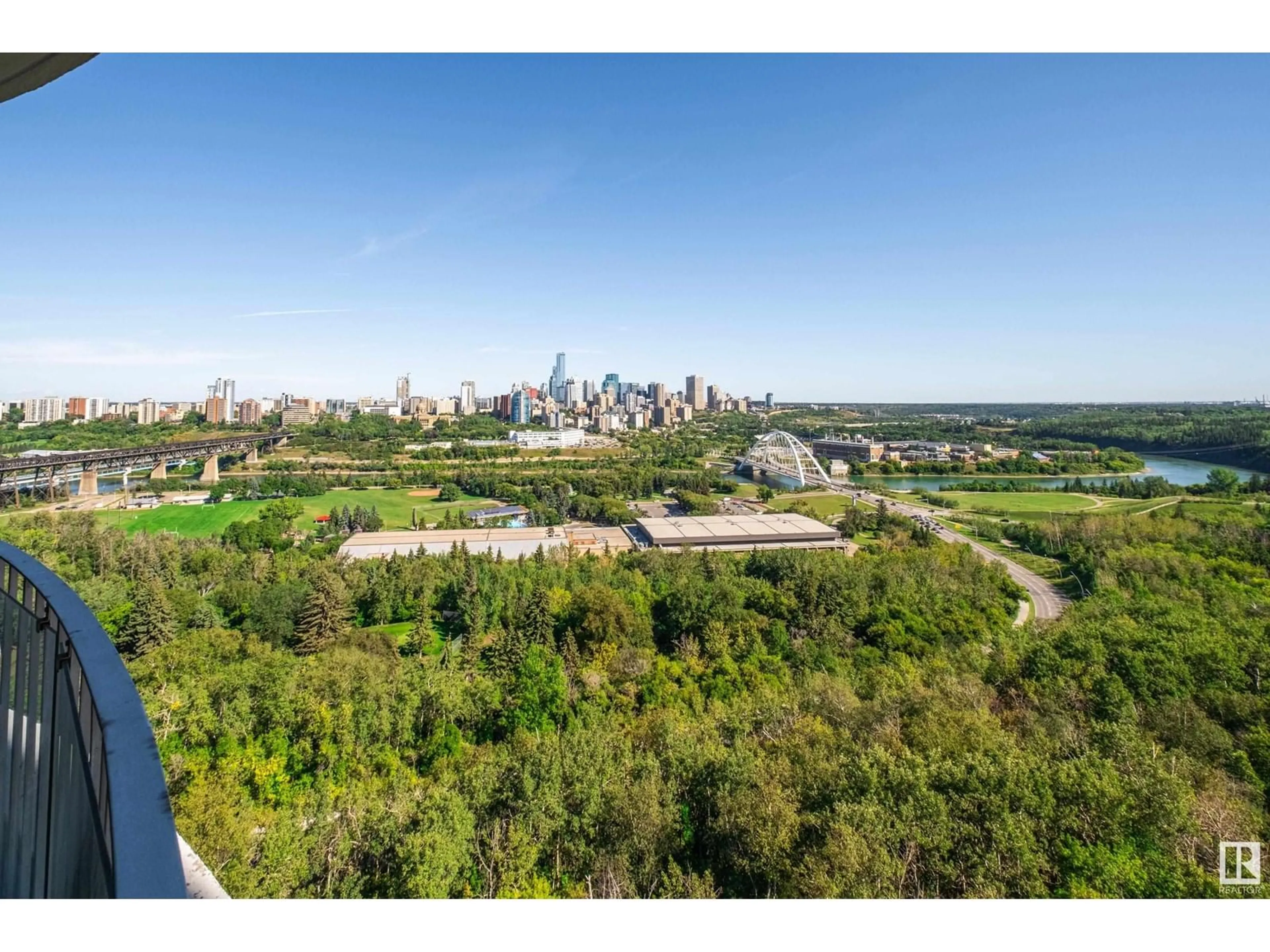 A pic from outside/outdoor area/front of a property/back of a property/a pic from drone, city buildings view from balcony for 1402 - 10731 SASKATCHEWAN DR, Edmonton Alberta T6E1H6