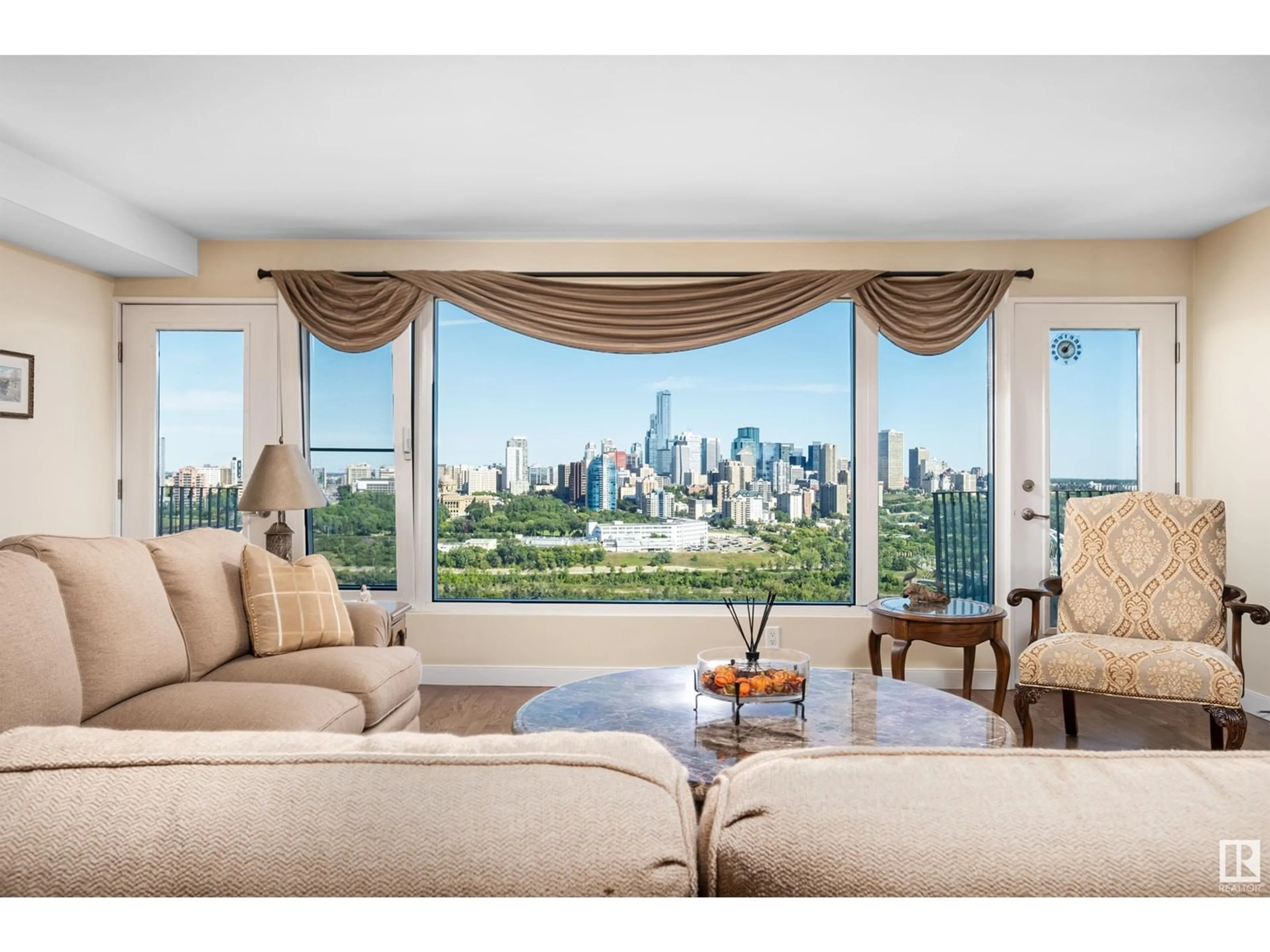 Living room with furniture, unknown for 1402 - 10731 SASKATCHEWAN DR, Edmonton Alberta T6E1H6