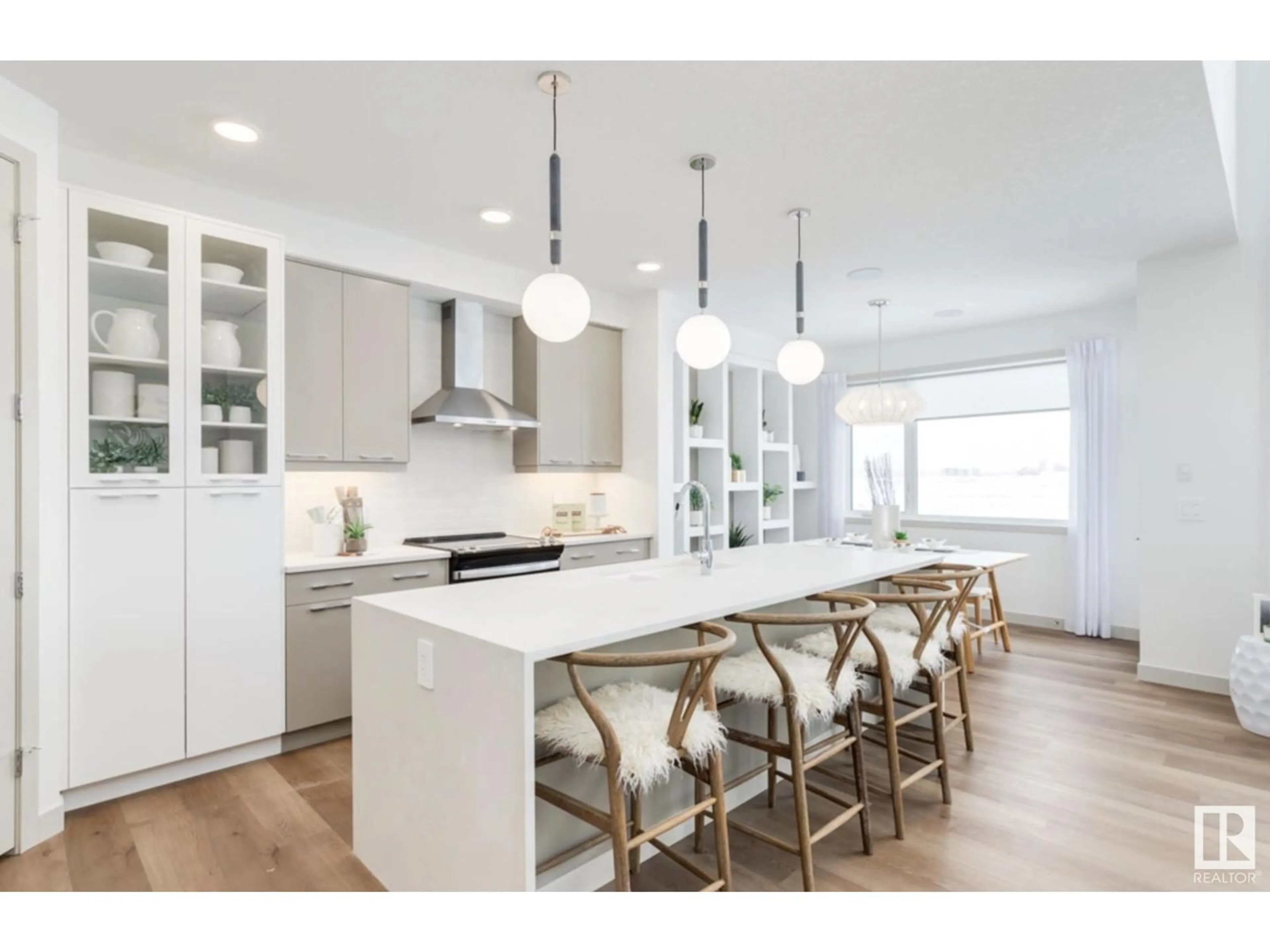Open concept kitchen, wood/laminate floor for NW - 2235 194 ST, Edmonton Alberta T6M3B6