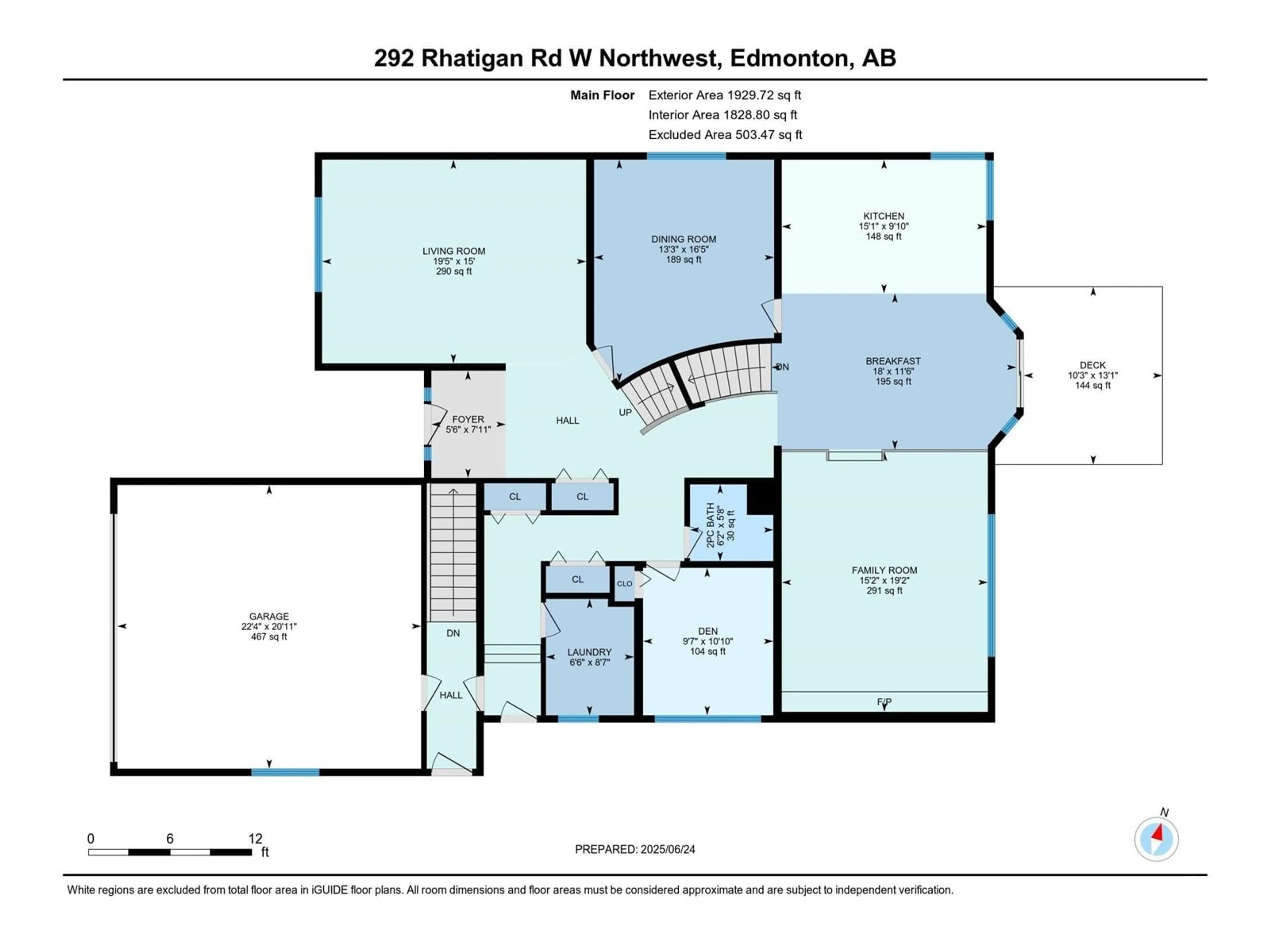 Floor plan for 292 RHATIGAN RD W, Edmonton Alberta T6R1C6