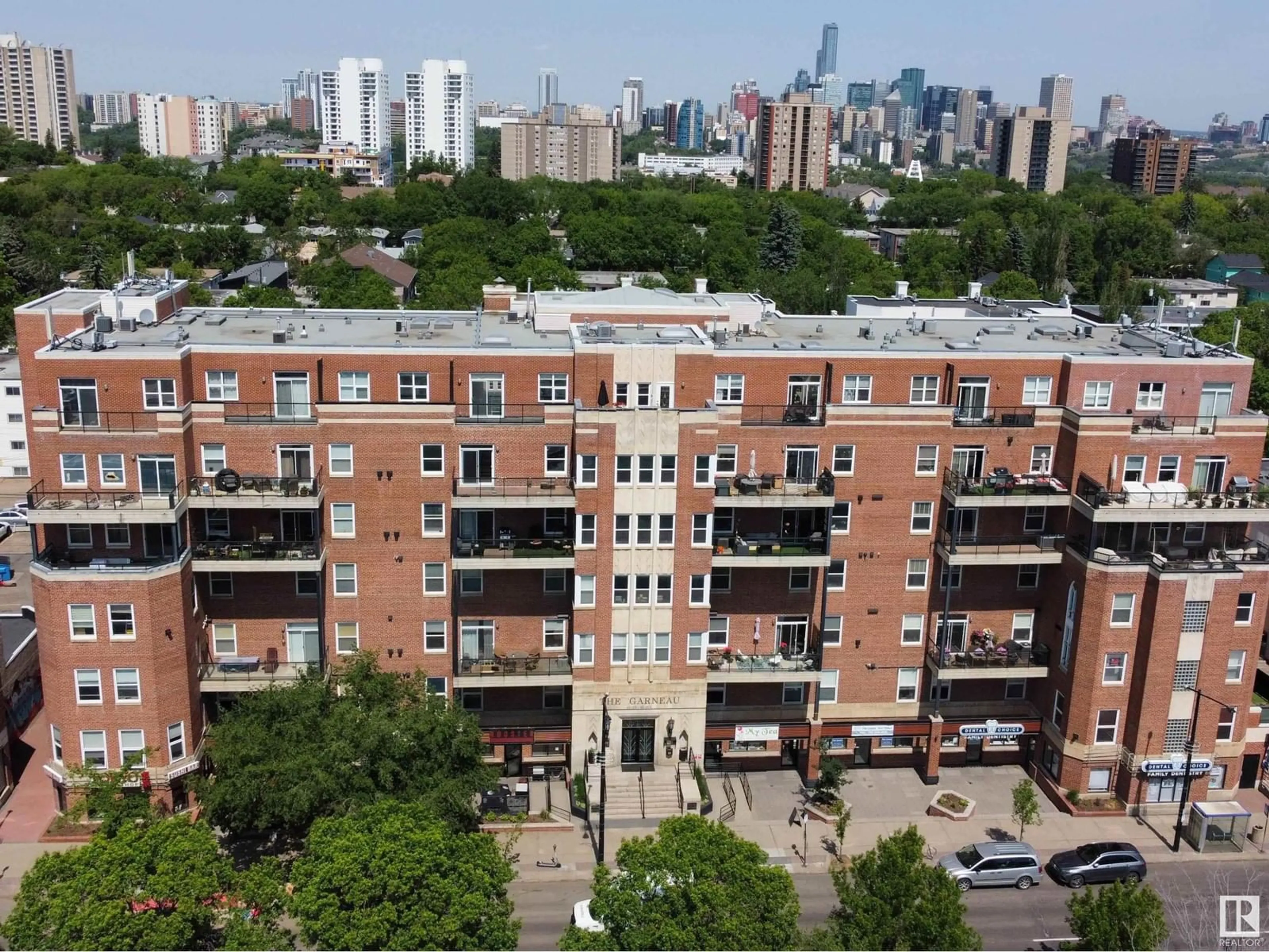 A pic from outside/outdoor area/front of a property/back of a property/a pic from drone, city buildings view from balcony for #401 - 10728 82 AV, Edmonton Alberta T6E6P5