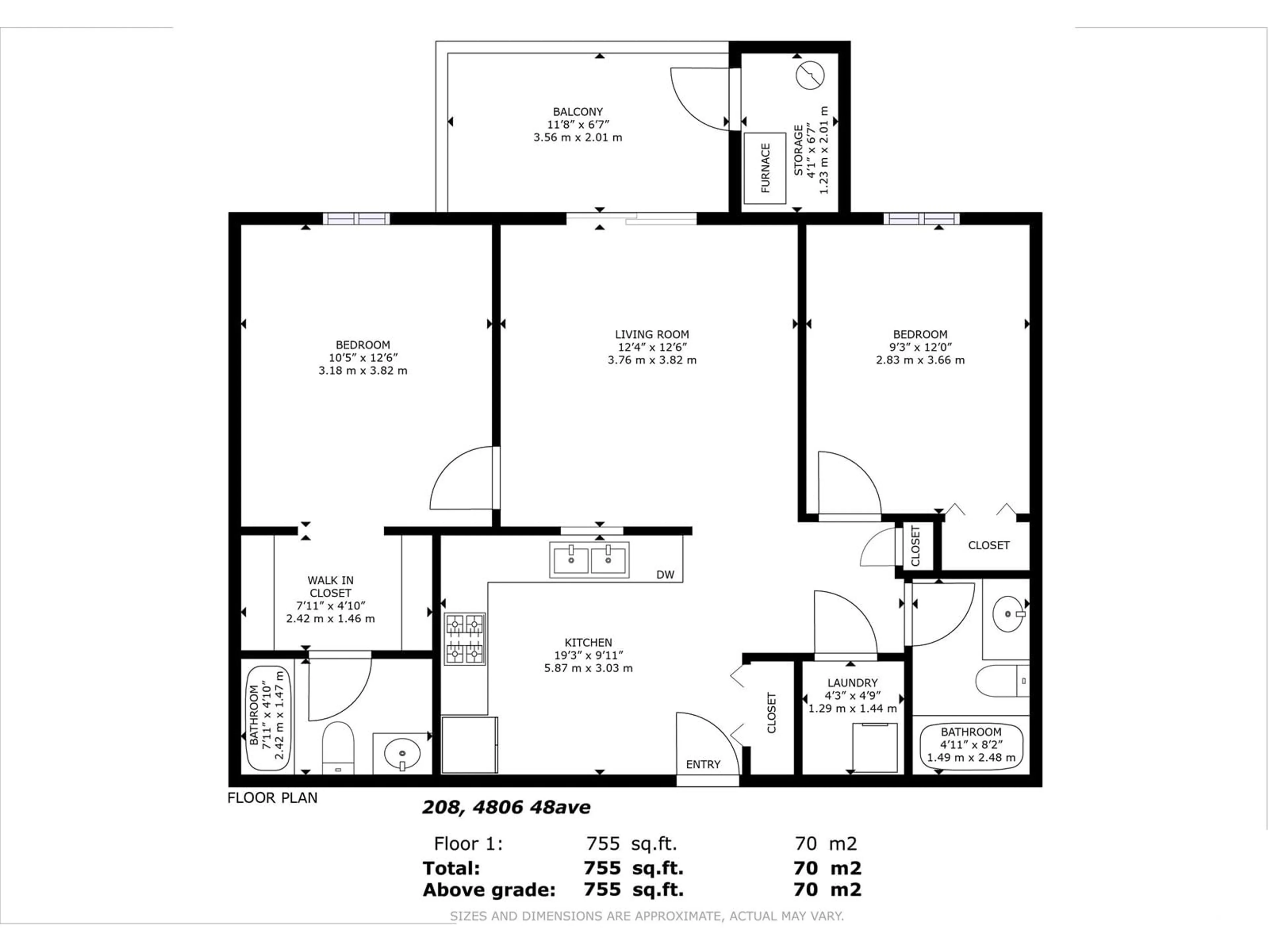 Floor plan for 208 - 4806 48 AV, Leduc Alberta T9E8S2