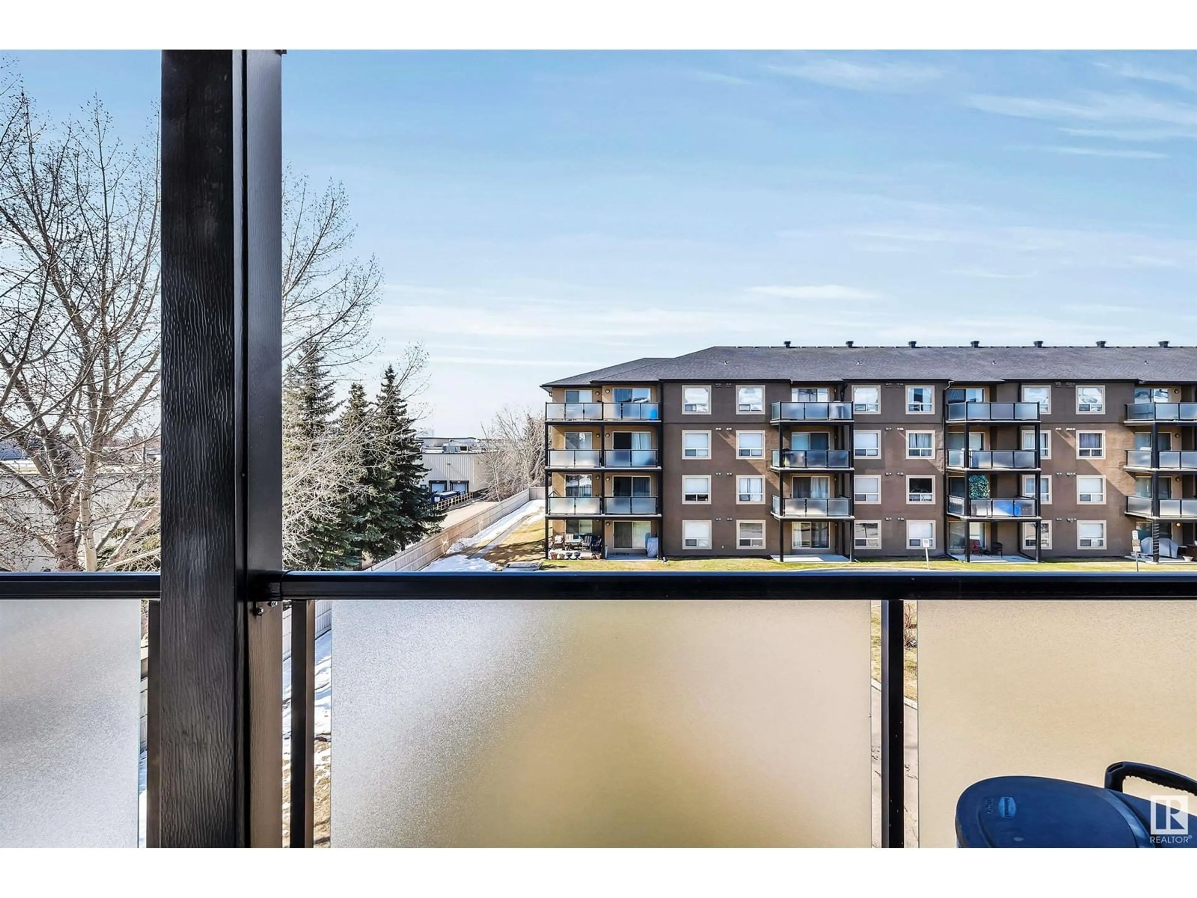 Balcony in the apartment, city buildings view from balcony for #302 - 13907 136 ST, Edmonton Alberta T6V1Y5