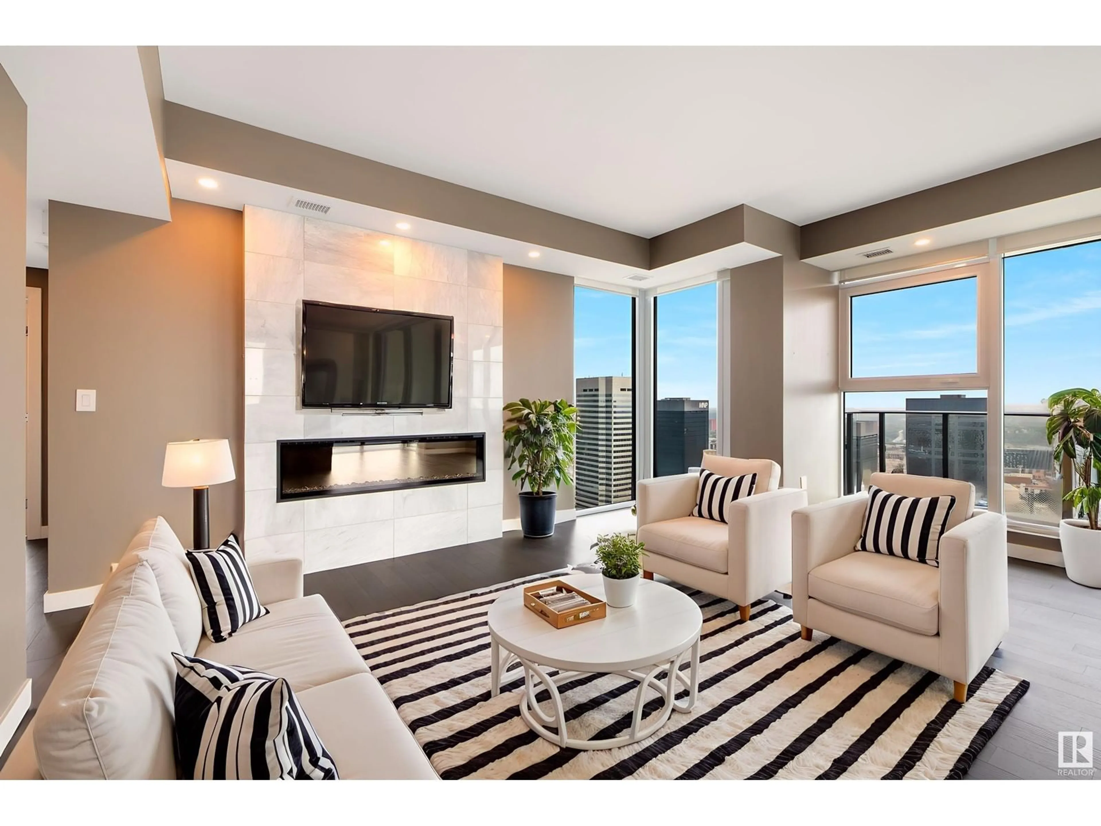 Living room with furniture, unknown for 3802 - 10180 103 ST NW, Edmonton Alberta T5J0L1