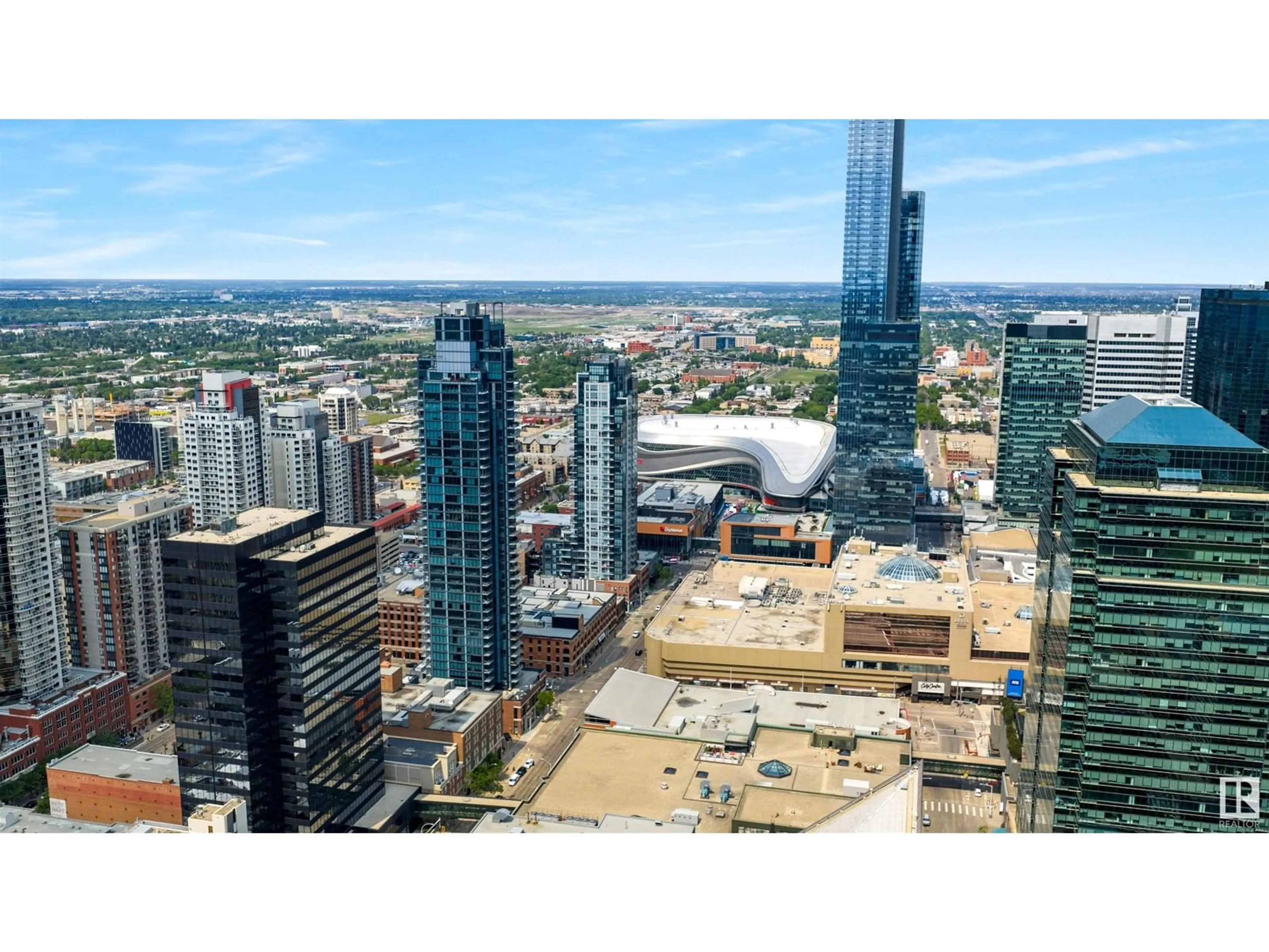 A pic from outside/outdoor area/front of a property/back of a property/a pic from drone, city buildings view from balcony for 3802 - 10180 103 ST NW, Edmonton Alberta T5J0L1