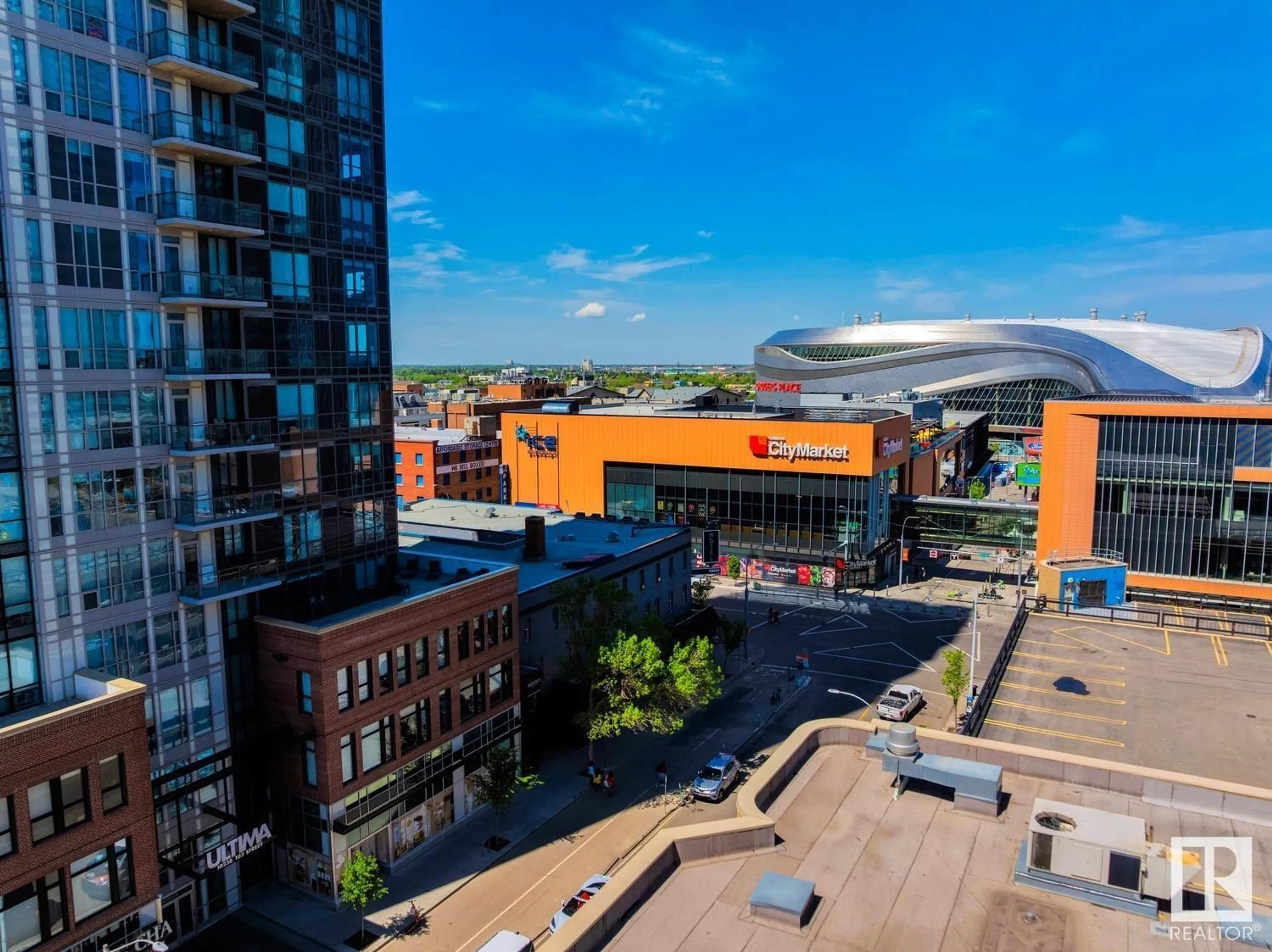 A pic from outside/outdoor area/front of a property/back of a property/a pic from drone, city buildings view from balcony for 604 - 10238 103 ST, Edmonton Alberta T5J0G6