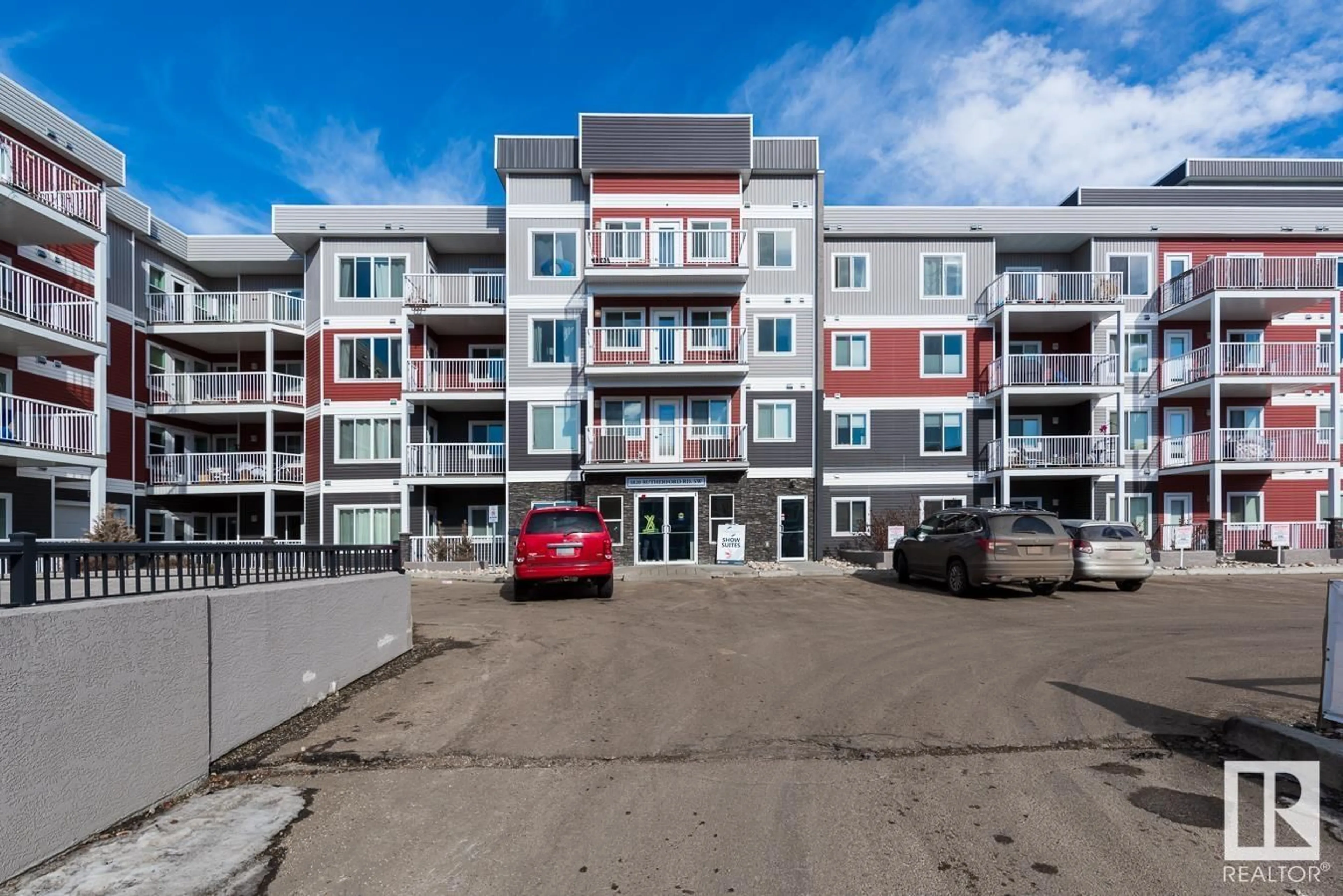 A pic from outside/outdoor area/front of a property/back of a property/a pic from drone, building for #321 - 1820 RUTHERFORD RD, Edmonton Alberta T6W2K6