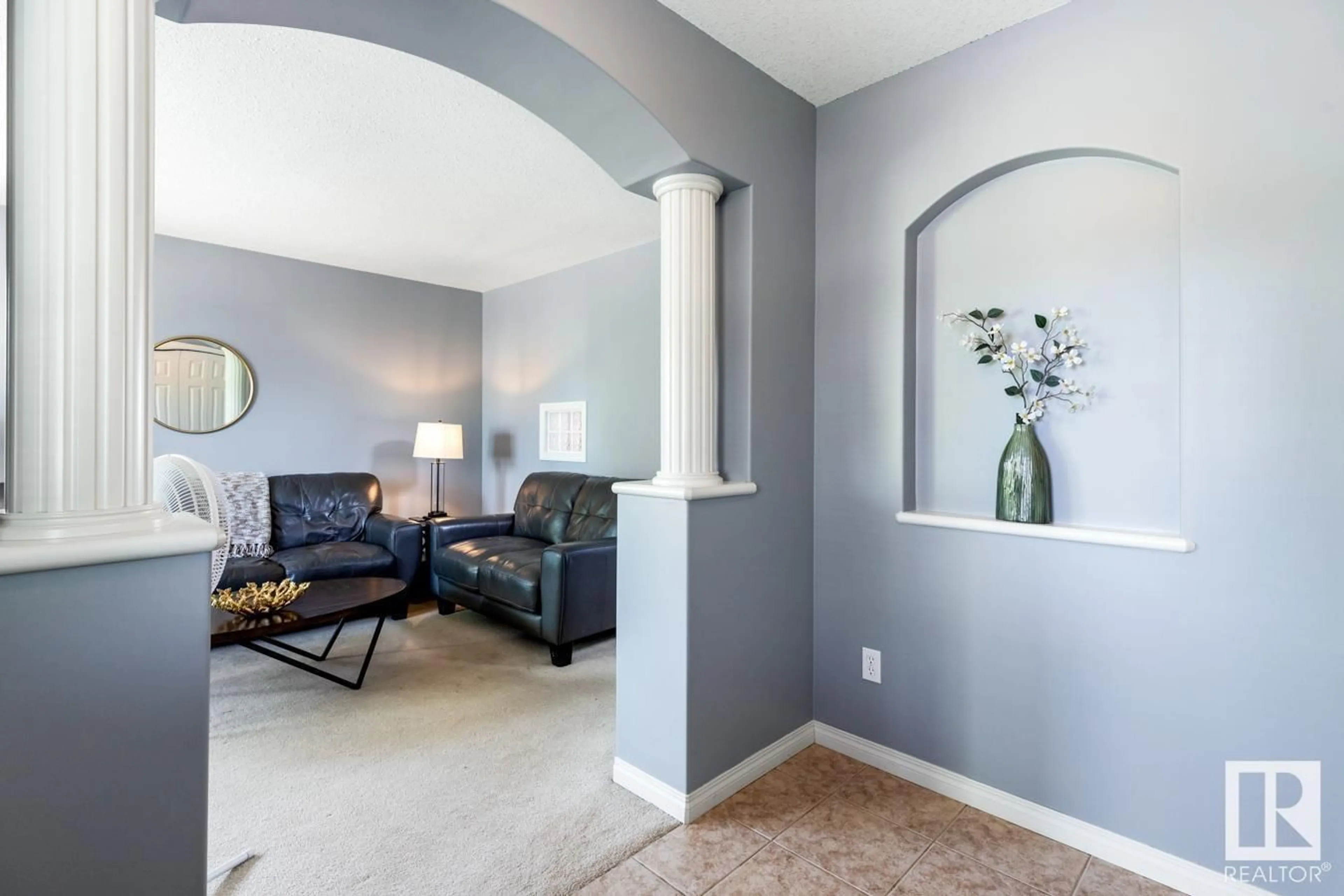 Living room with furniture, unknown for 4747 156 AV, Edmonton Alberta T5Y0B6