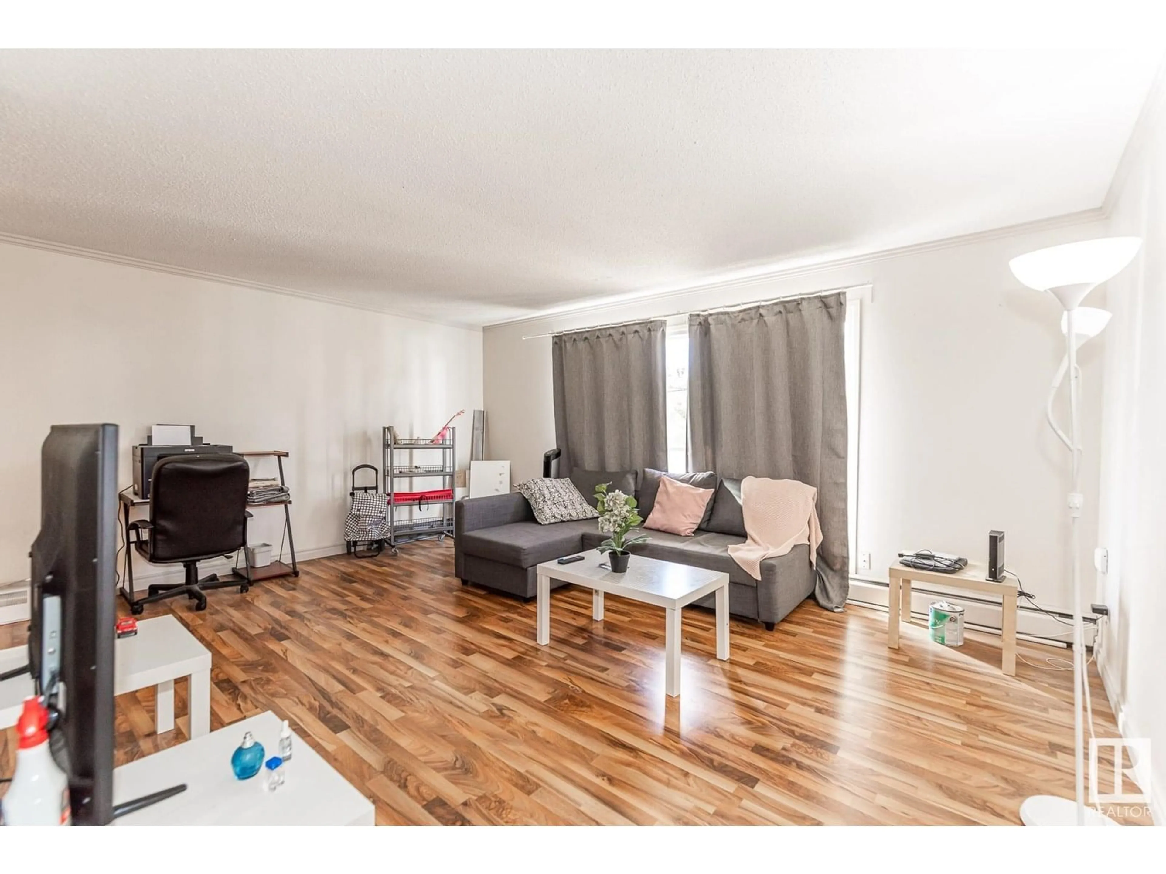 Living room with furniture, wood/laminate floor for #204 - 10633 81 AV, Edmonton Alberta T6E1Y1