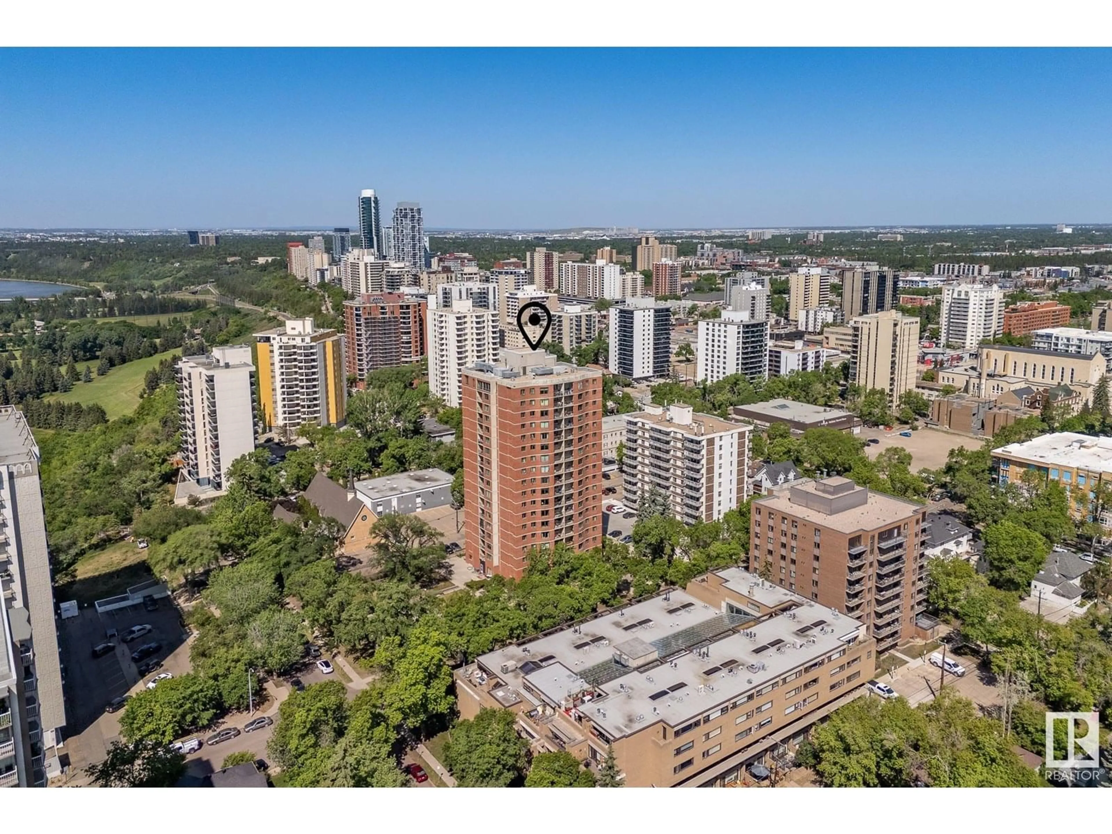A pic from outside/outdoor area/front of a property/back of a property/a pic from drone, city buildings view from balcony for #202 - 9916 113 ST, Edmonton Alberta T5K2N3