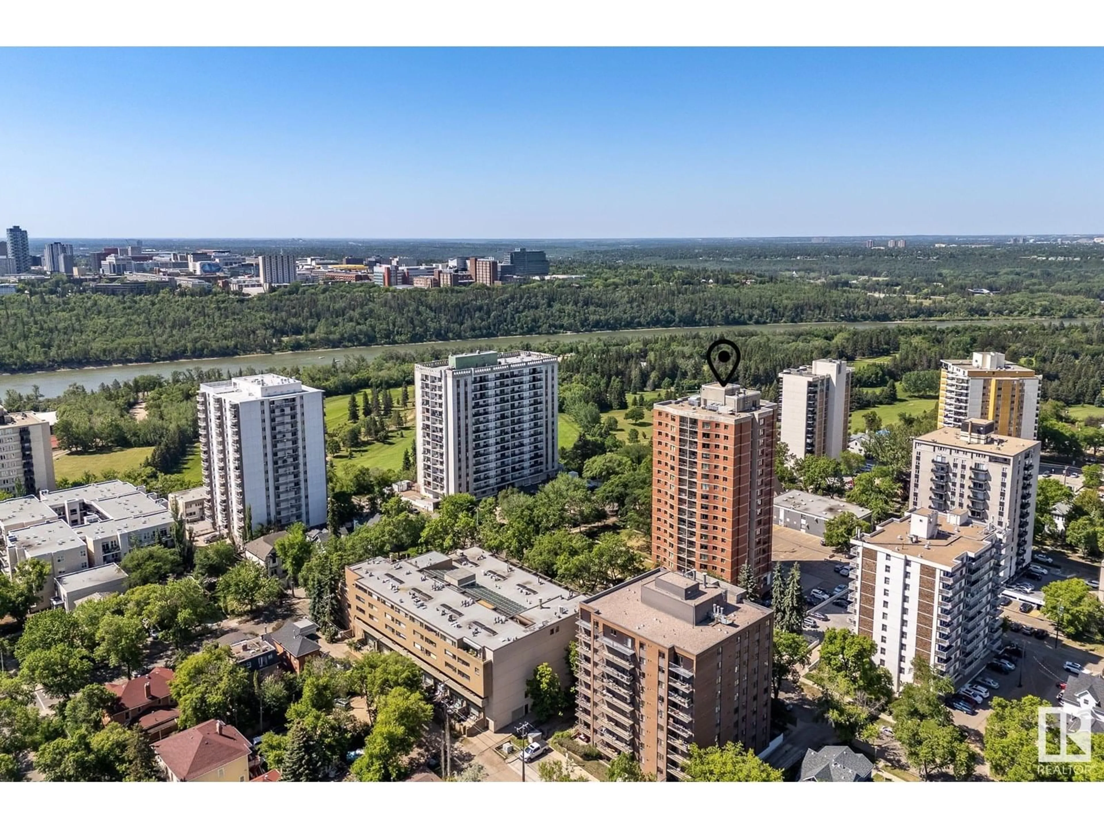 A pic from outside/outdoor area/front of a property/back of a property/a pic from drone, city buildings view from balcony for #202 - 9916 113 ST, Edmonton Alberta T5K2N3
