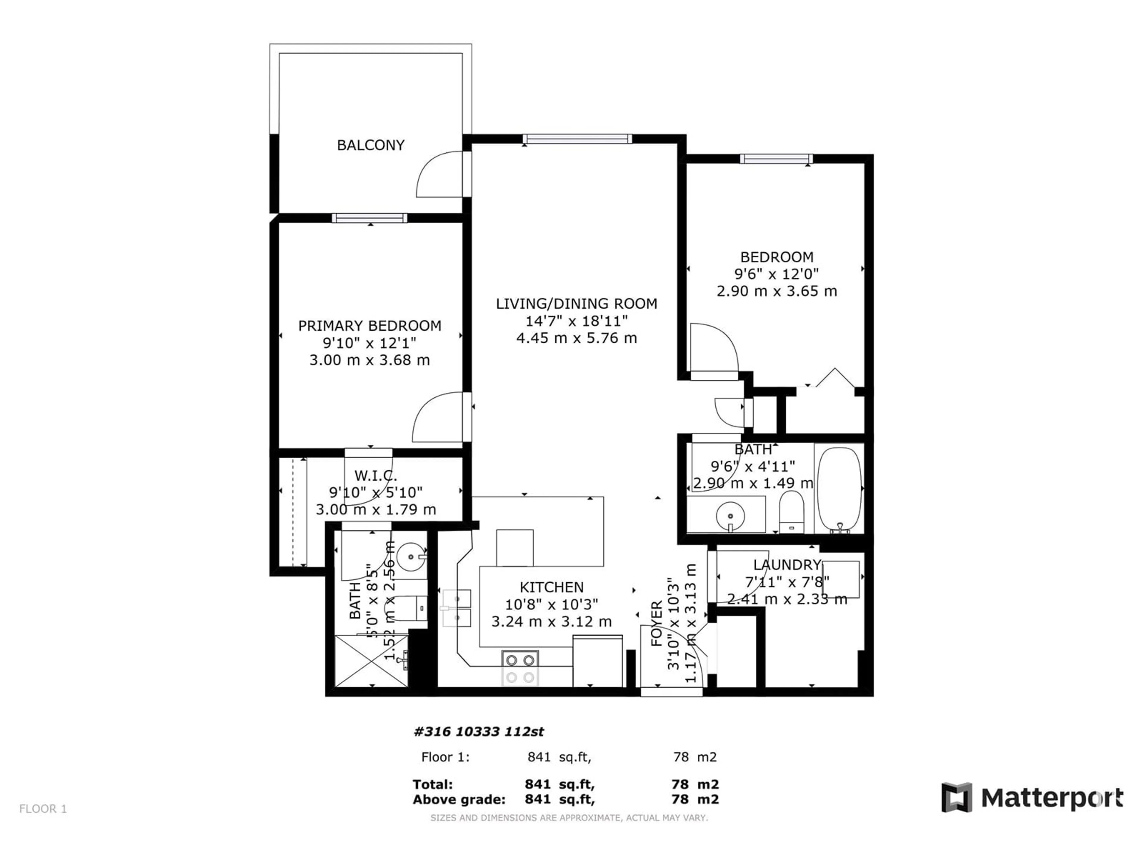 Floor plan for 316 10333 112 ST NW, Edmonton Alberta T5K0B4