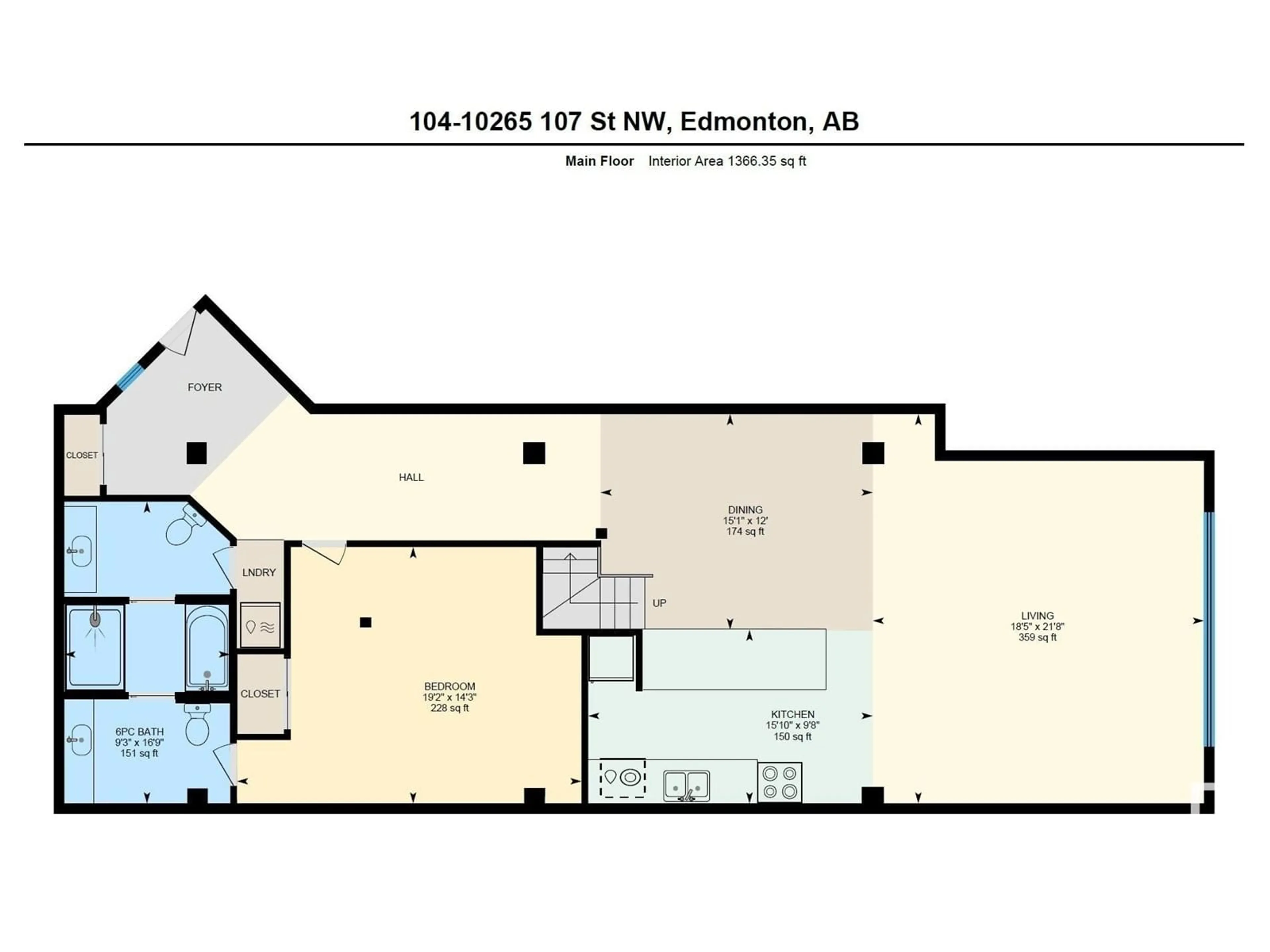 Floor plan for #104 - 10265 107 ST NW, Edmonton Alberta T5J5G2