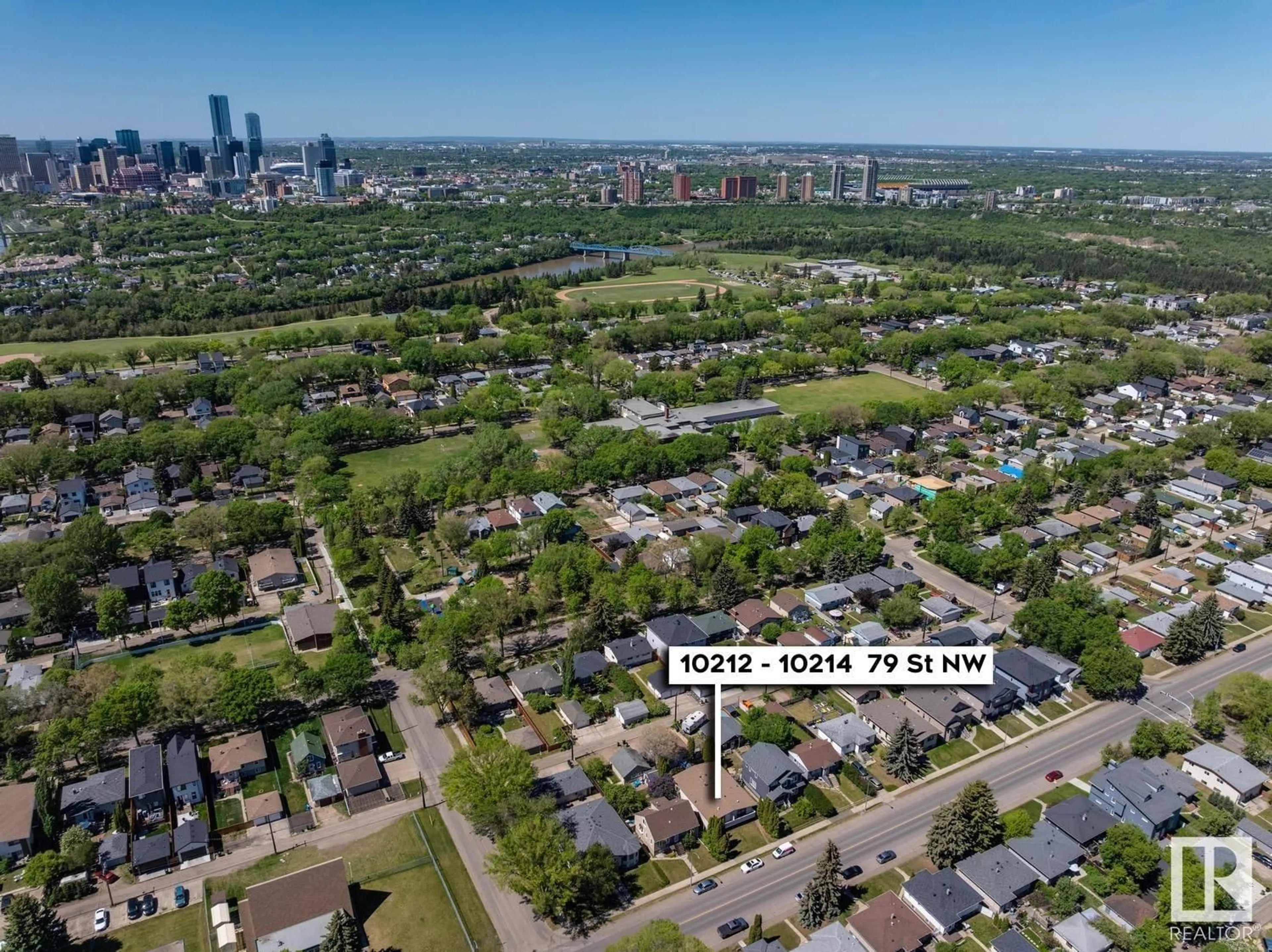 A pic from outside/outdoor area/front of a property/back of a property/a pic from drone, city buildings view from balcony for NW - 10212-10214 79 ST, Edmonton Alberta T6A3G5