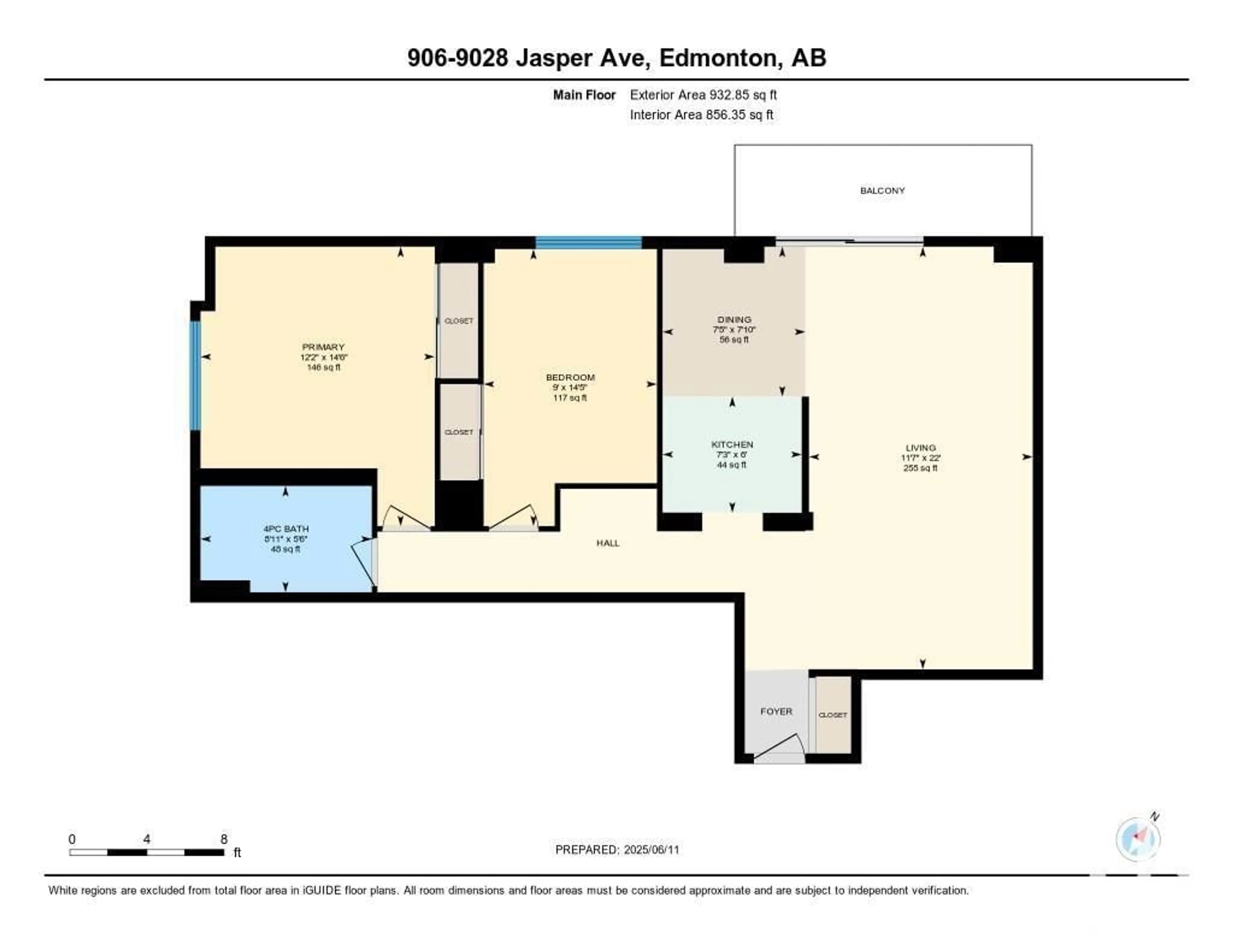 Floor plan for 906 - 9028 JASPER AV NW, Edmonton Alberta T5H3Y6