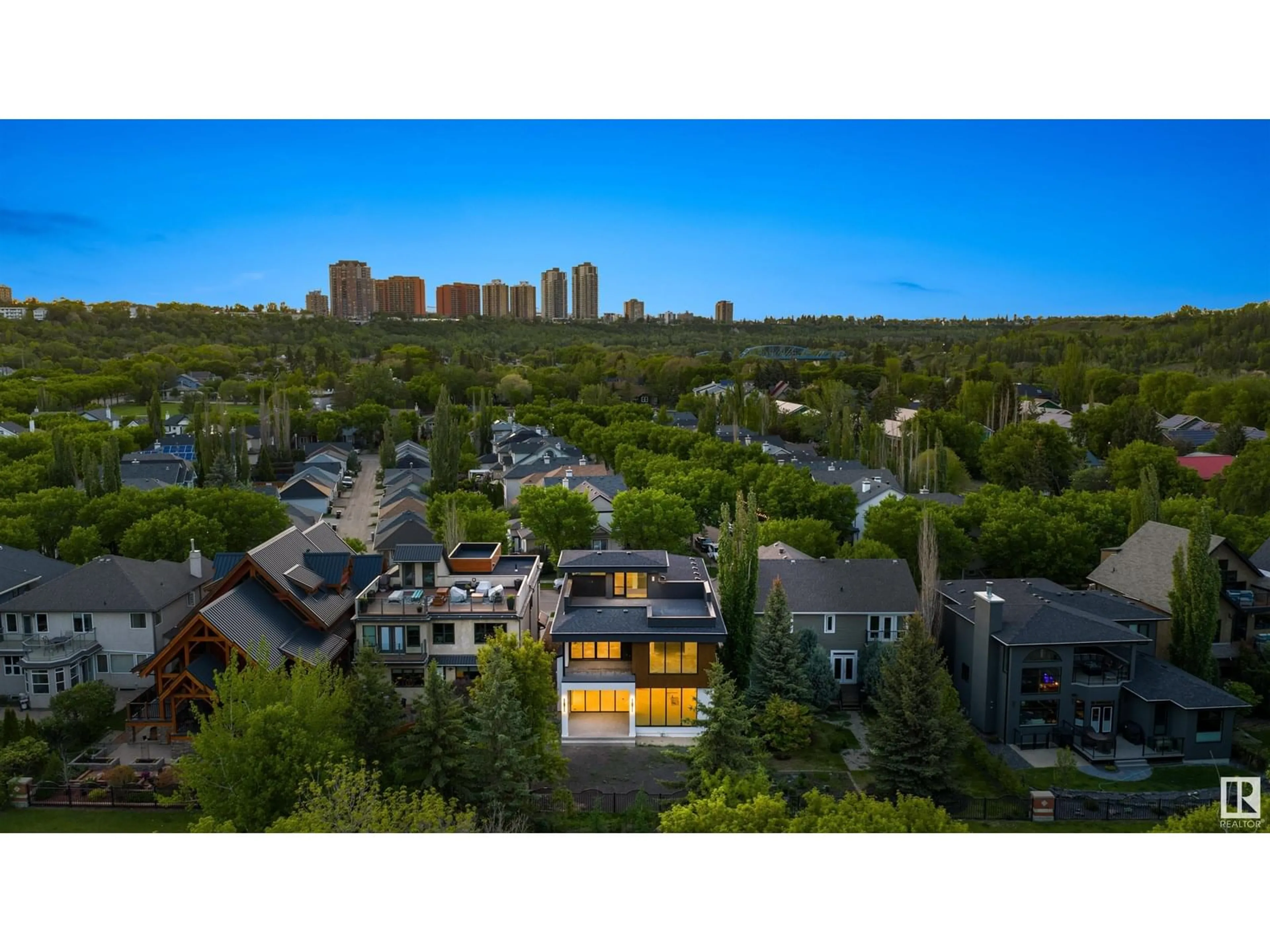 A pic from outside/outdoor area/front of a property/back of a property/a pic from drone, city buildings view from balcony for 8807 99 AV, Edmonton Alberta T5H4N5