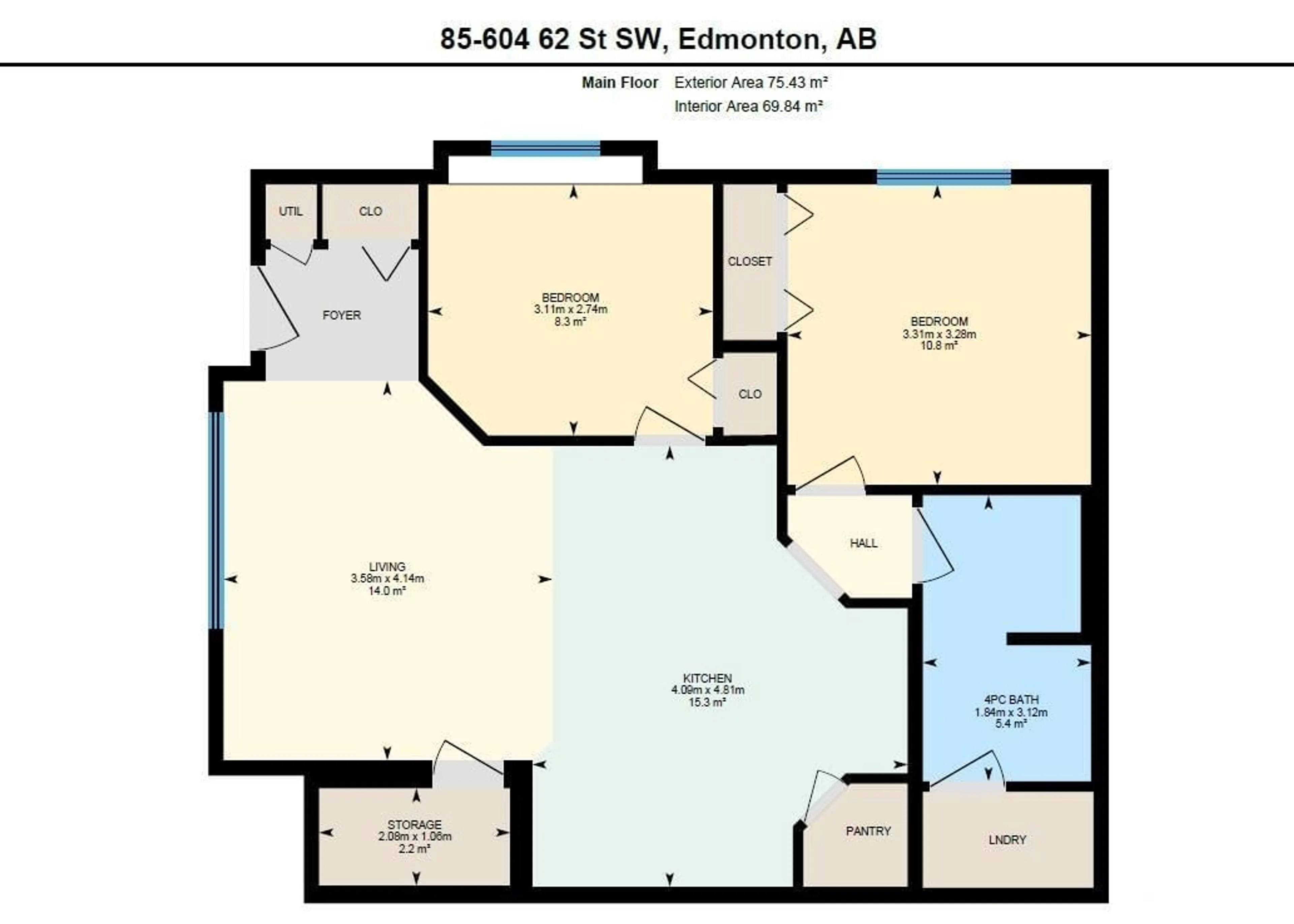 Floor plan for SW - 85 604 62 ST, Edmonton Alberta T6X0K4