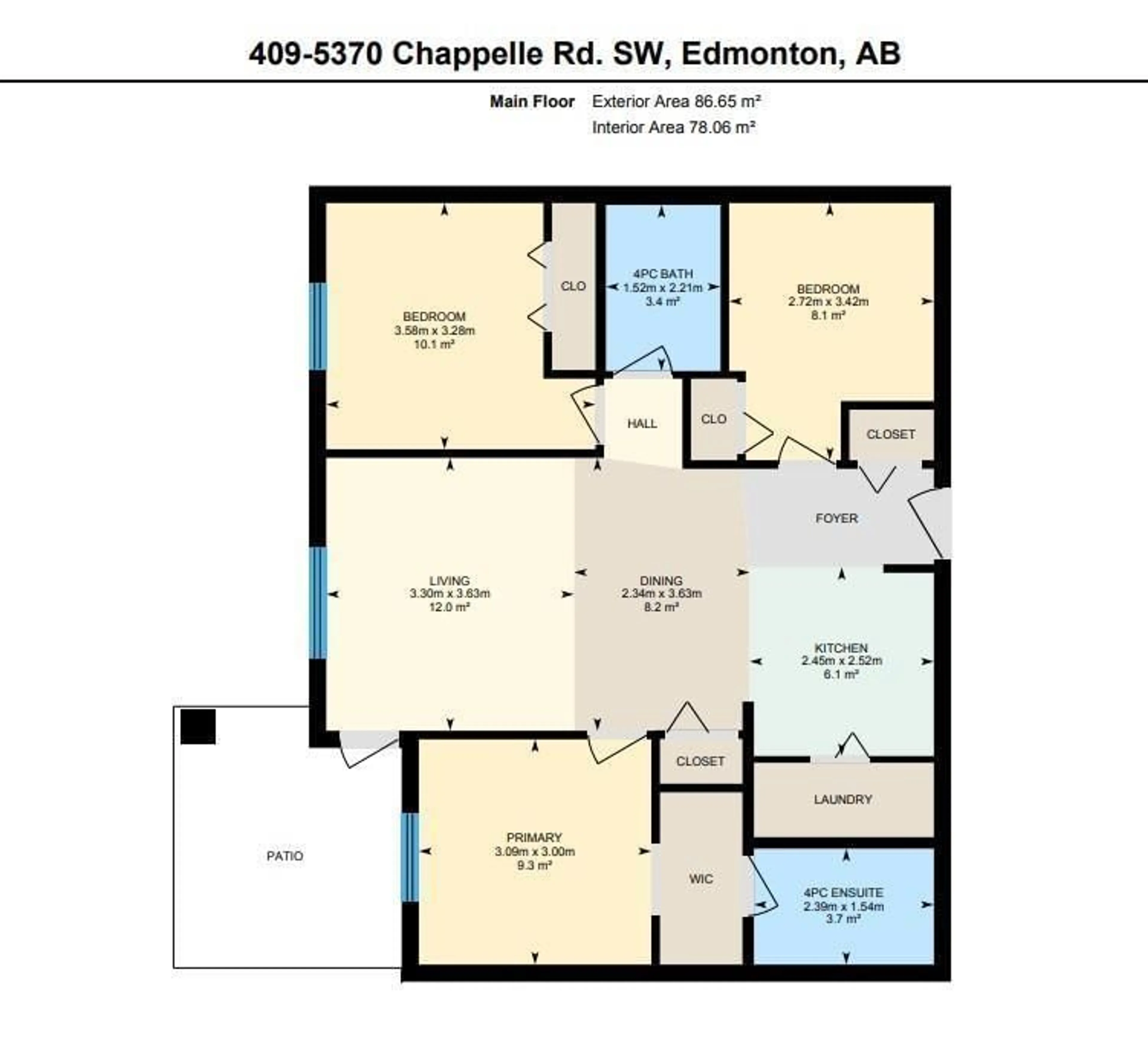 Floor plan for #409 - 5370 CHAPPELLE RD, Edmonton Alberta T6W3L5