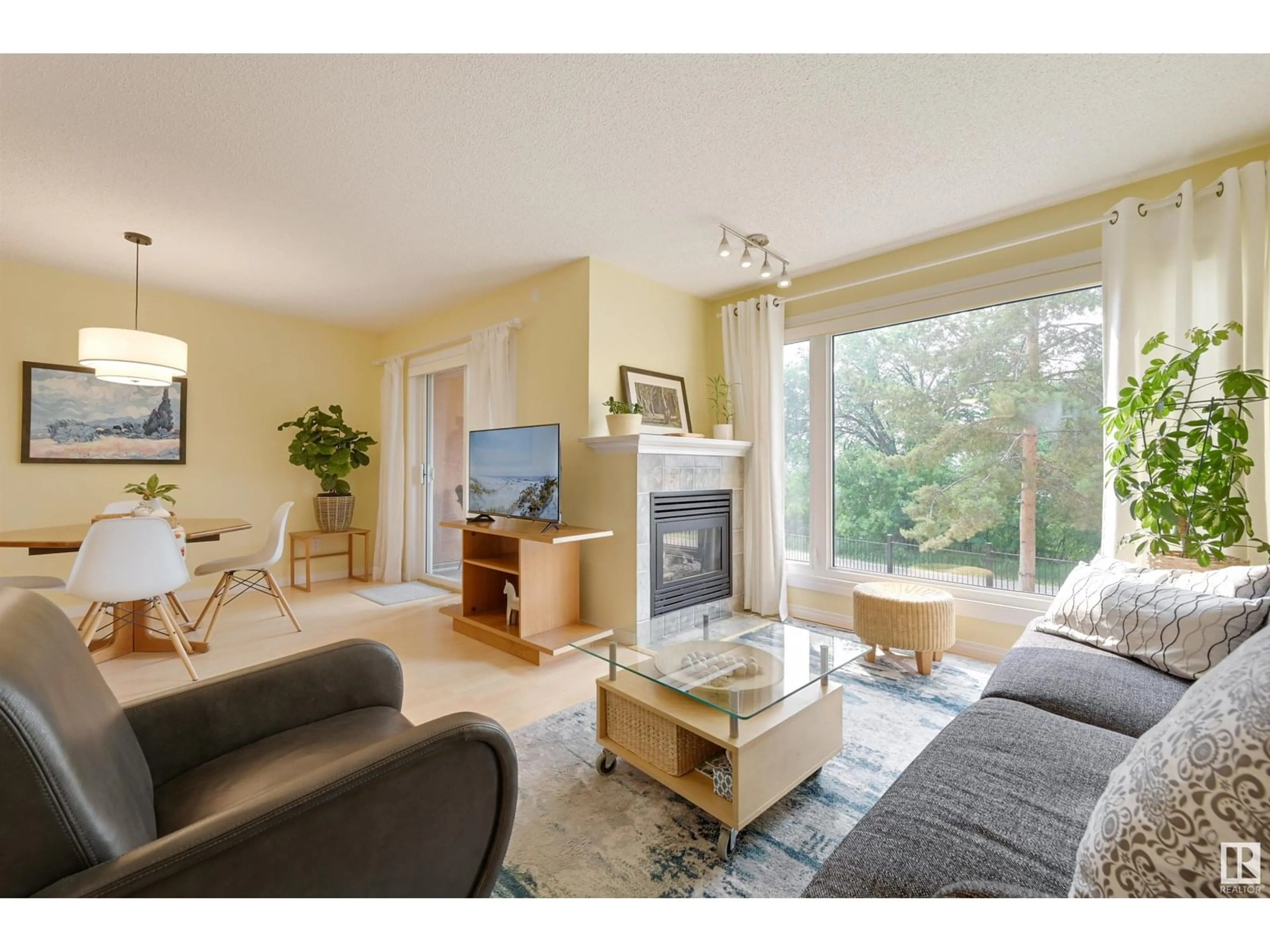 Living room with furniture, wood/laminate floor for #104 - 10105 95 ST, Edmonton Alberta T5H4M4