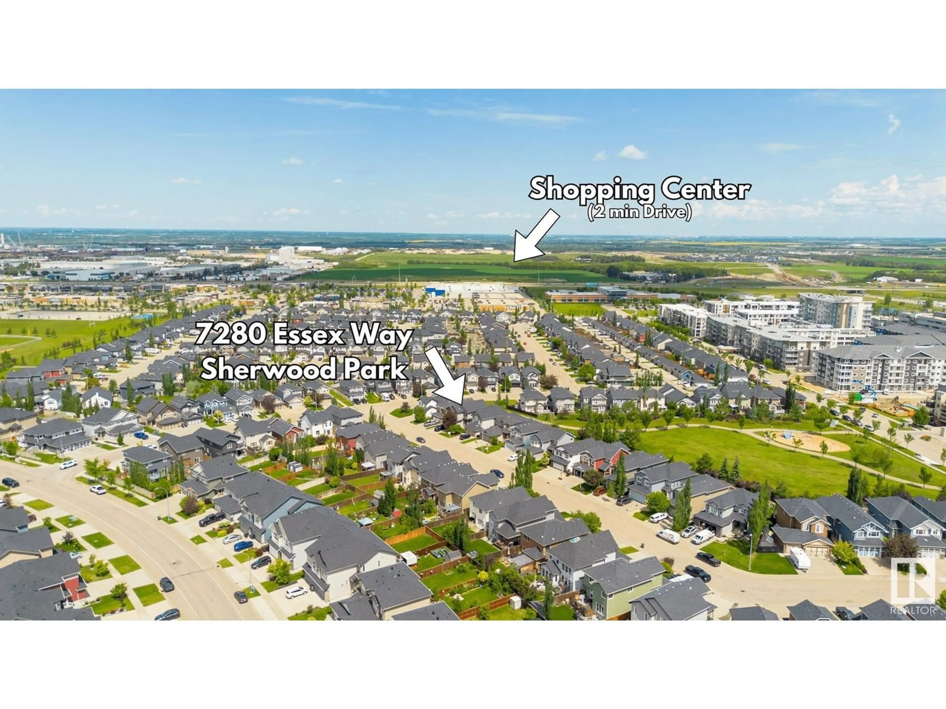 A pic from outside/outdoor area/front of a property/back of a property/a pic from drone, water/lake/river/ocean view for 7280 ESSEX WY, Sherwood Park Alberta T8H0L2