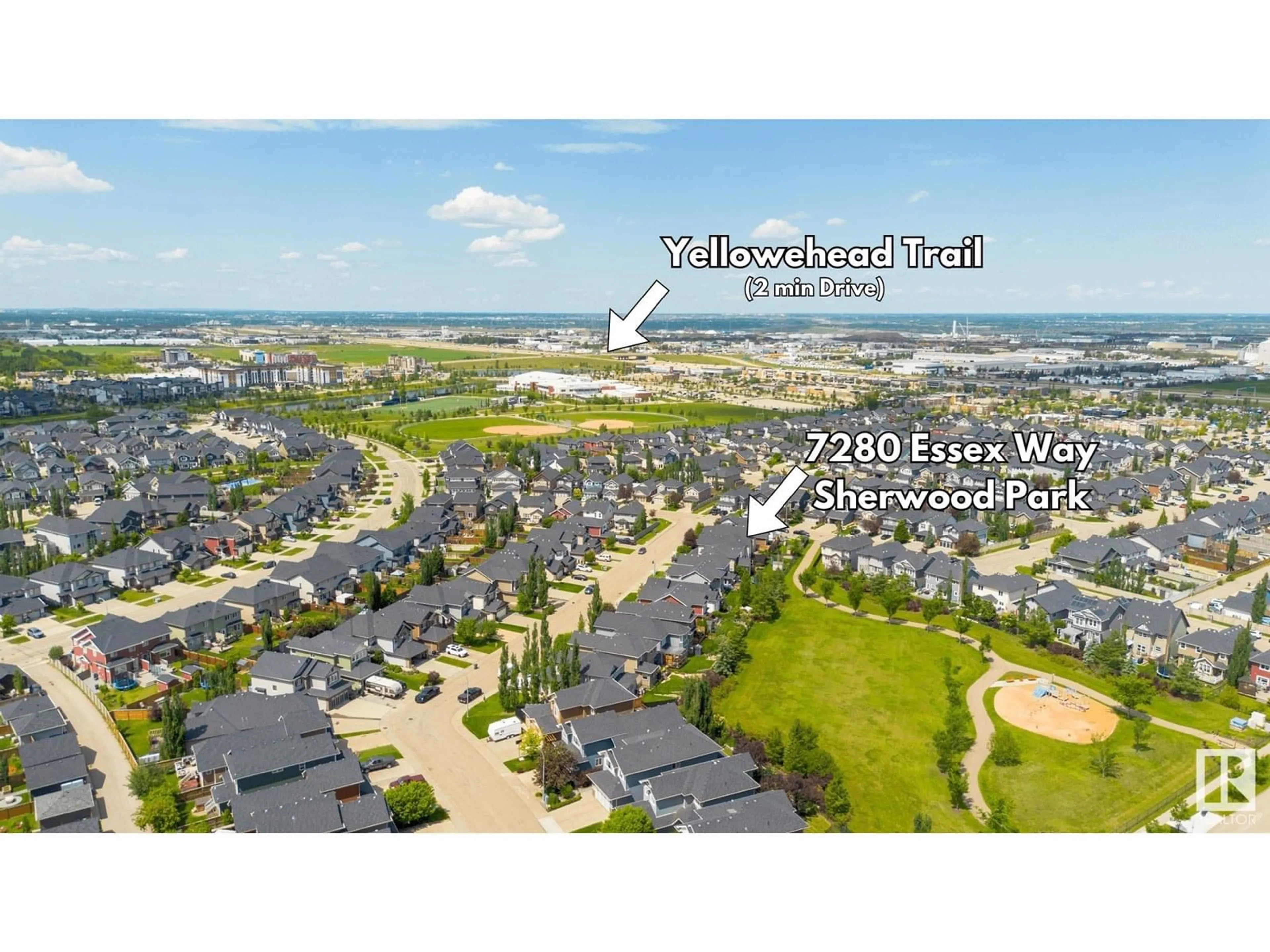 A pic from outside/outdoor area/front of a property/back of a property/a pic from drone, water/lake/river/ocean view for 7280 ESSEX WY, Sherwood Park Alberta T8H0L2