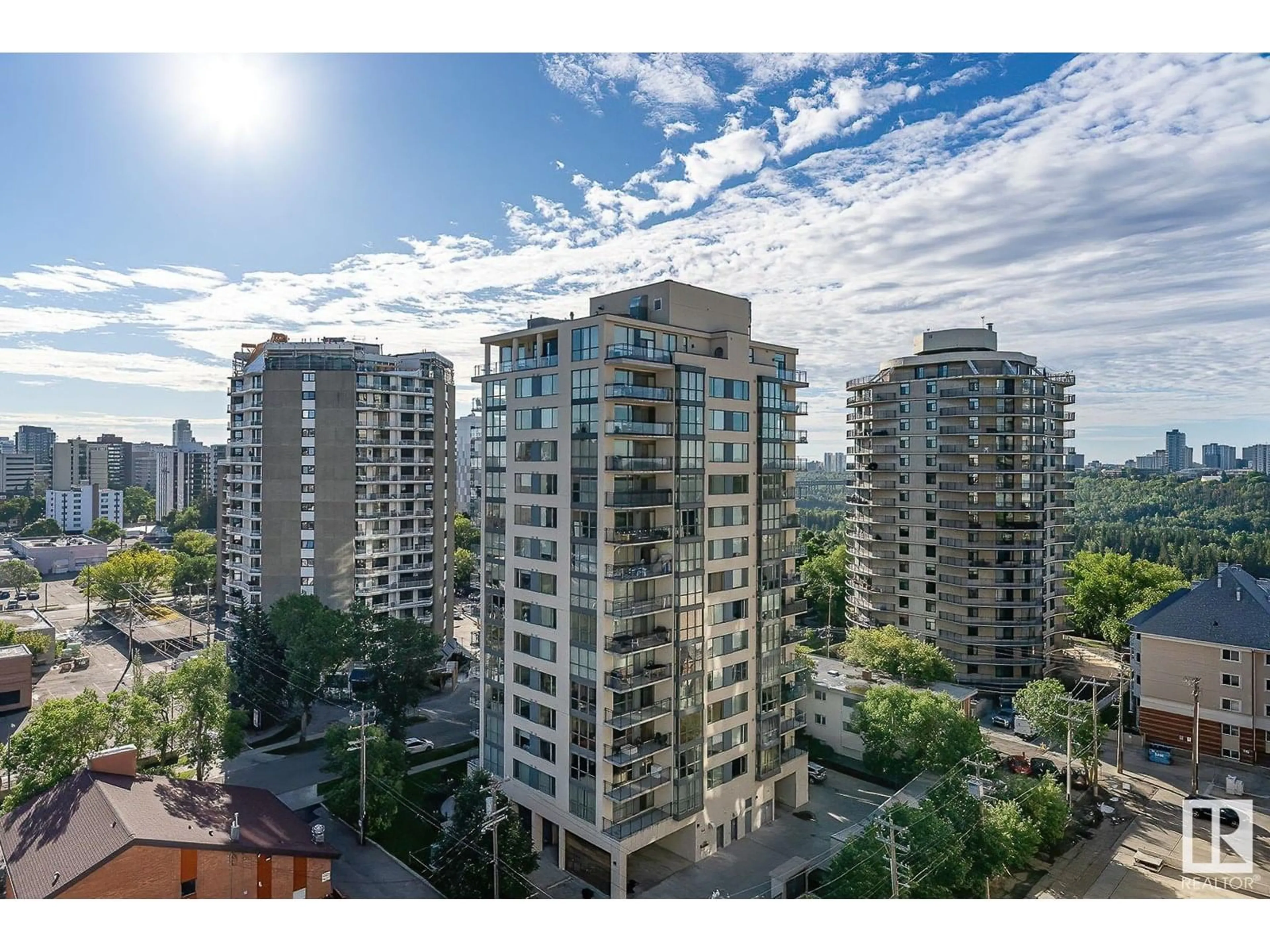 A pic from outside/outdoor area/front of a property/back of a property/a pic from drone, city buildings view from balcony for 604 - 10046 117 ST, Edmonton Alberta T5K1X2
