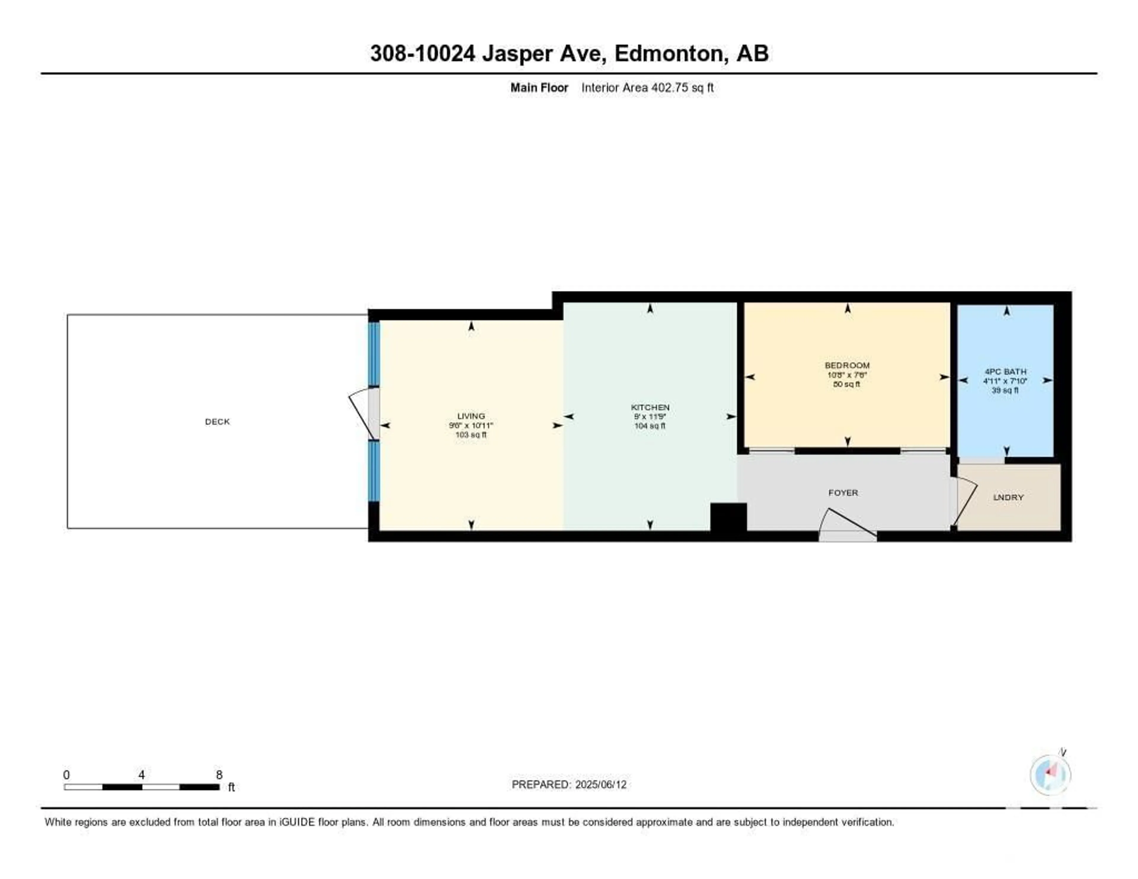 Floor plan for #308 - 10024 JASPER AVE, Edmonton Alberta T5R1R9