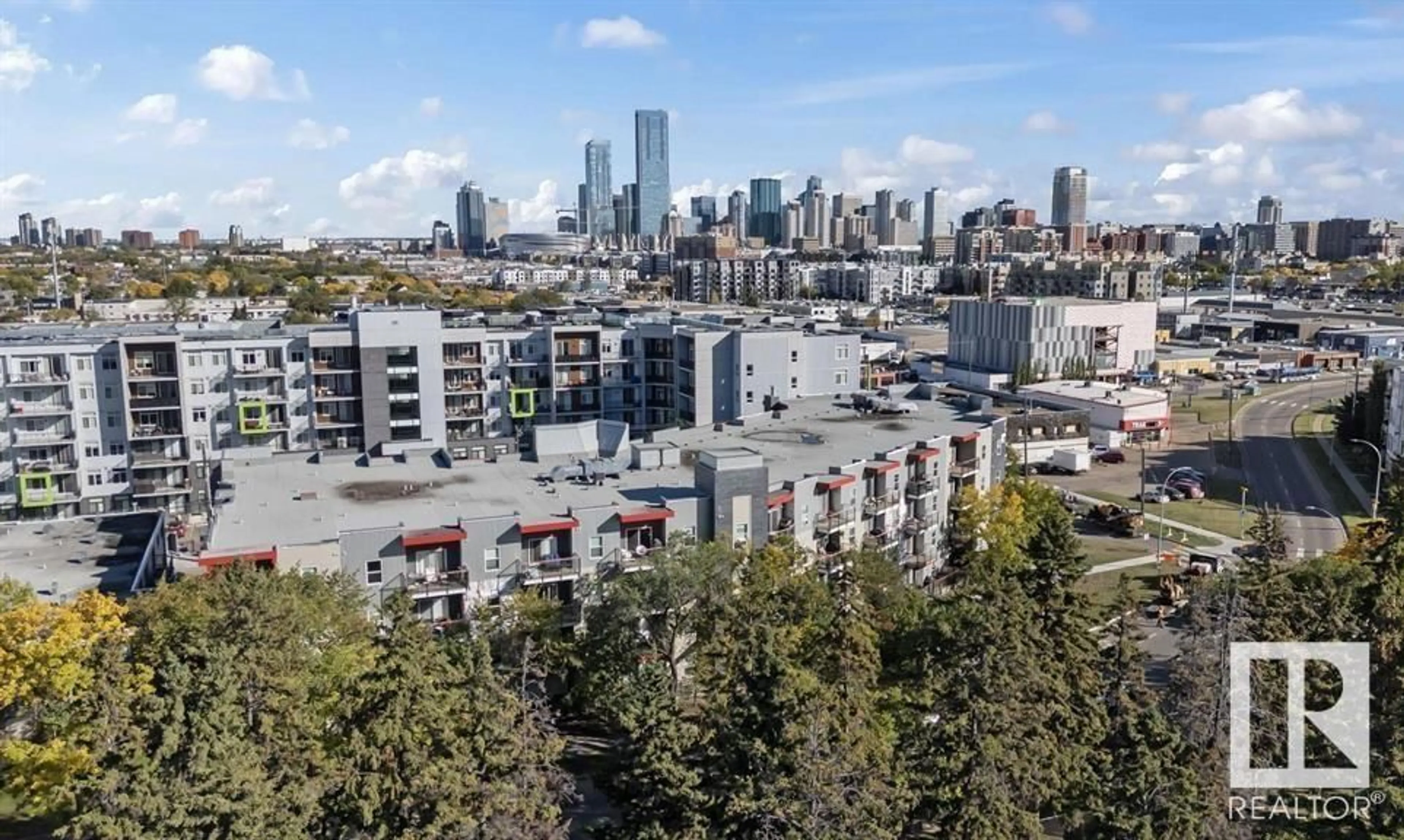 A pic from outside/outdoor area/front of a property/back of a property/a pic from drone, city buildings view from balcony for 109 - 10611 117 ST, Edmonton Alberta T5H1K8