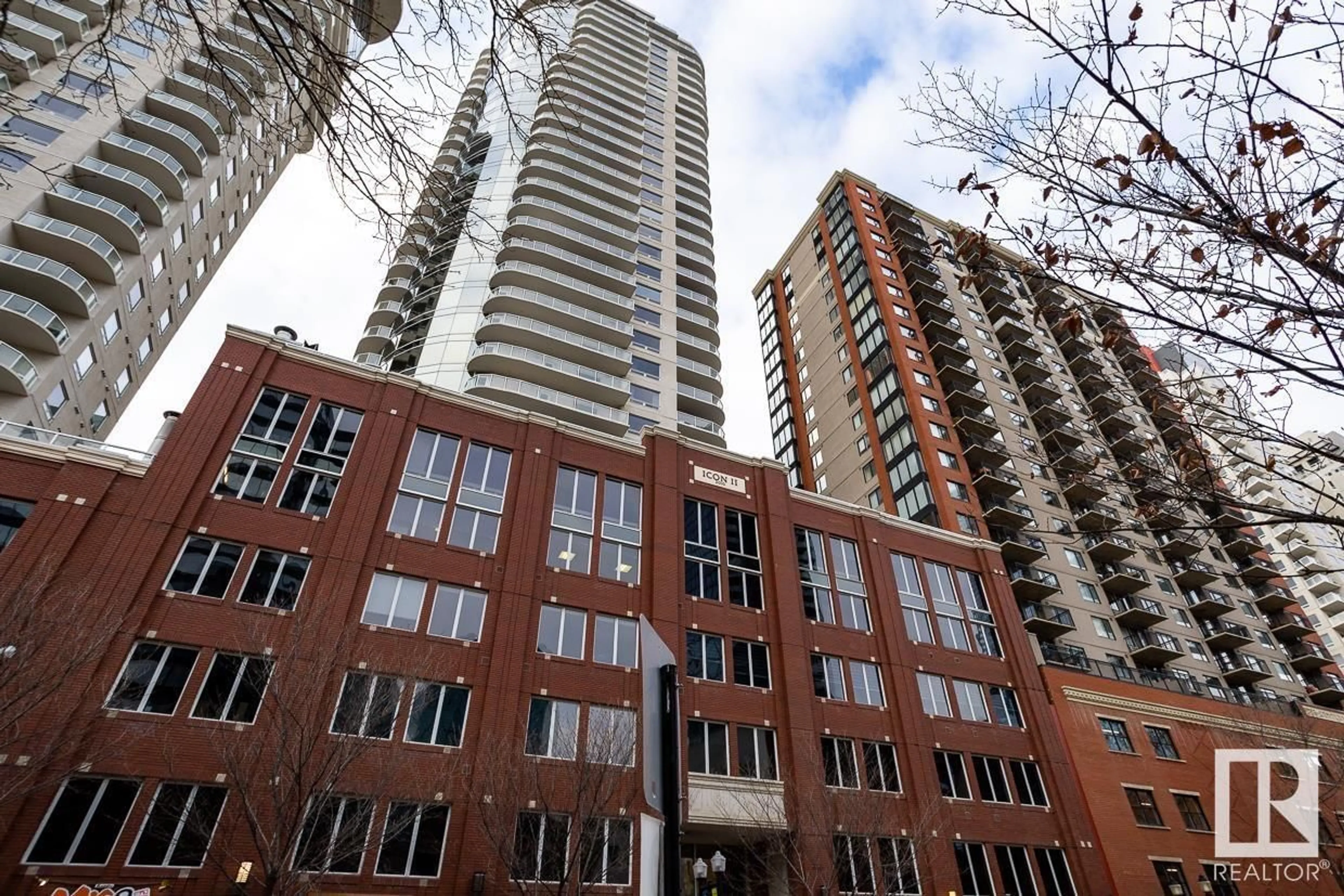 Patio, city buildings view from balcony for 2704 104 ST, Edmonton Alberta T5J0B6
