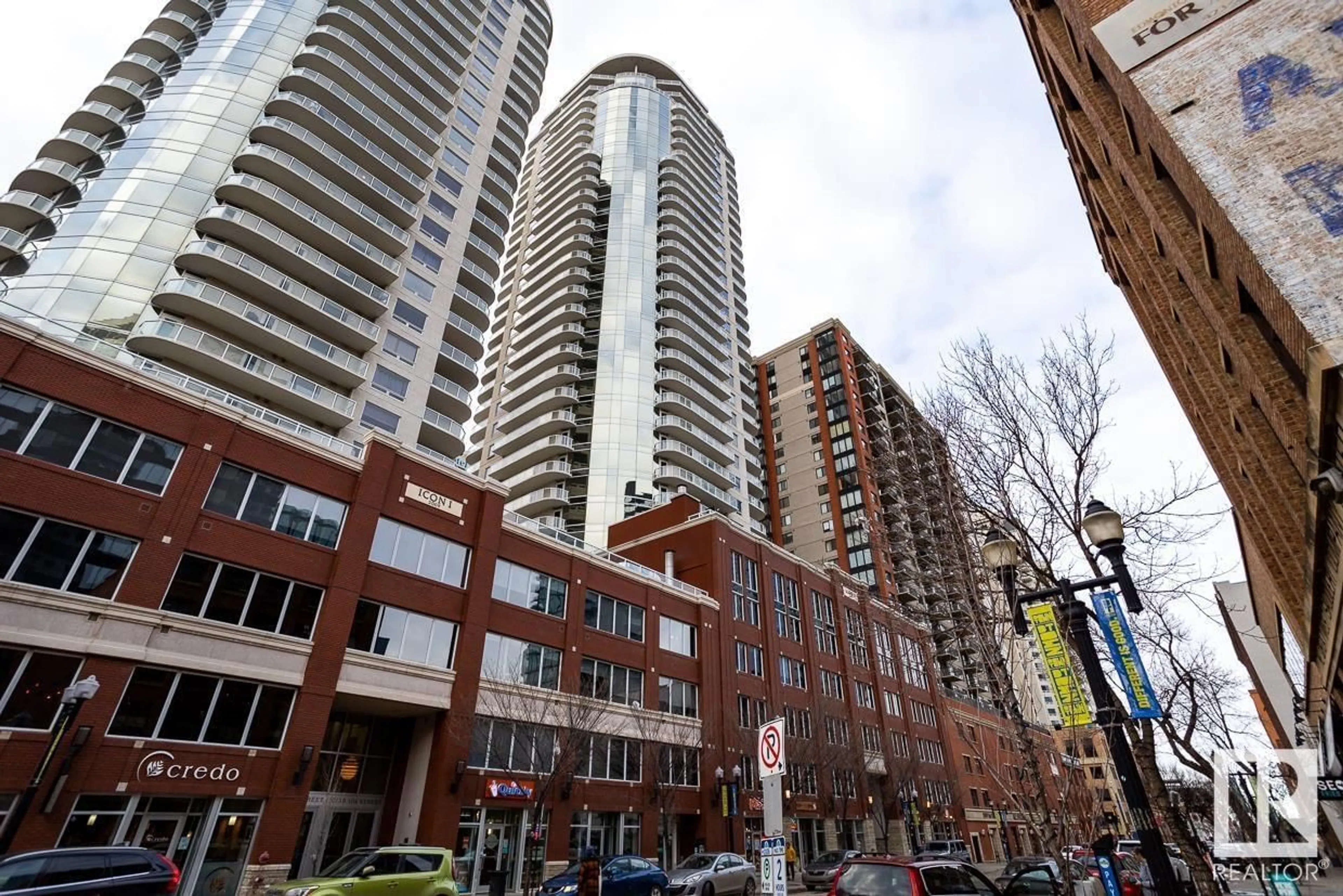 Patio, city buildings view from balcony for 2704 104 ST, Edmonton Alberta T5J0B6