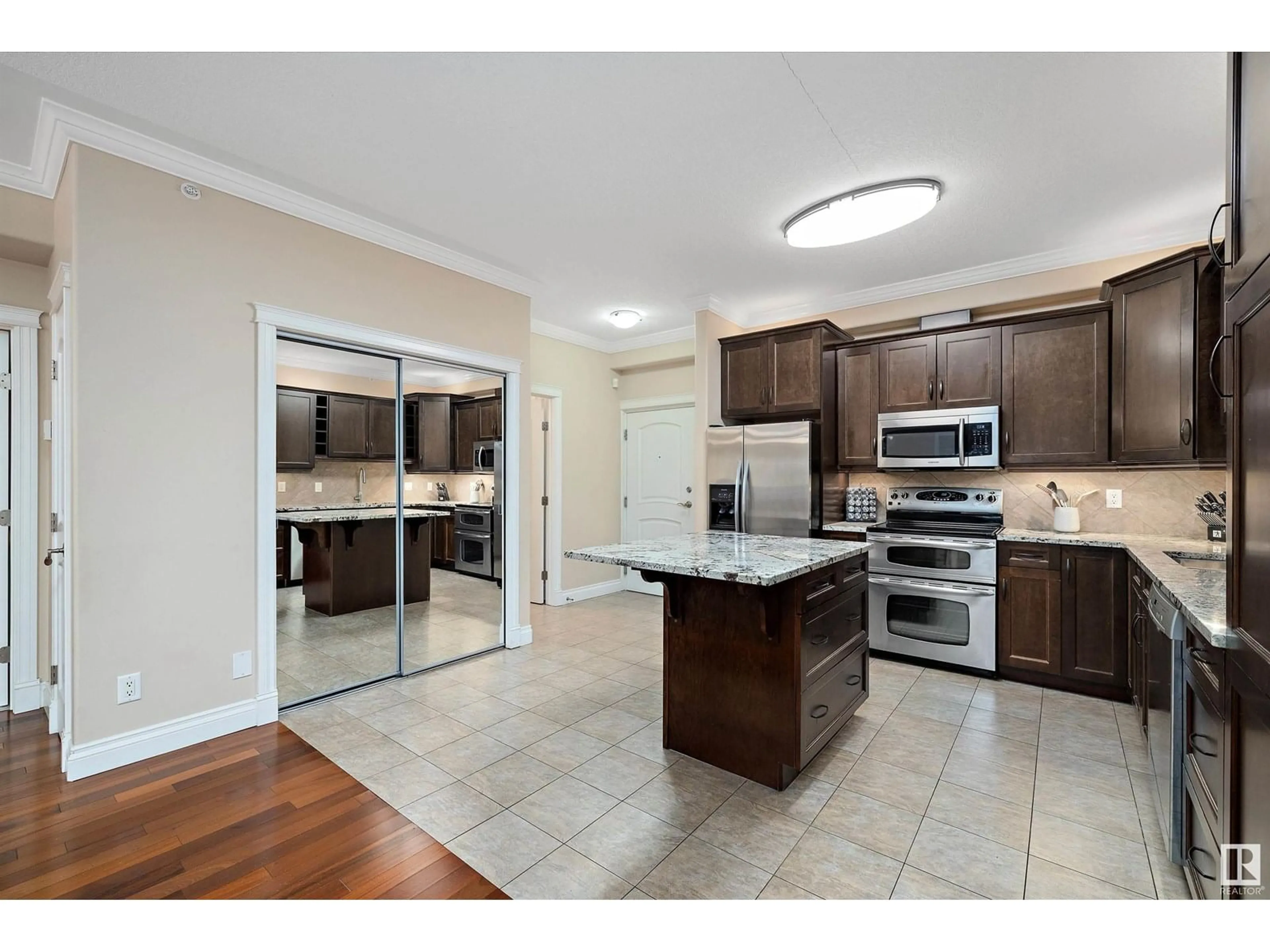 Open concept kitchen, ceramic/tile floor for #204 - 8631 108 ST, Edmonton Alberta T6E4M5