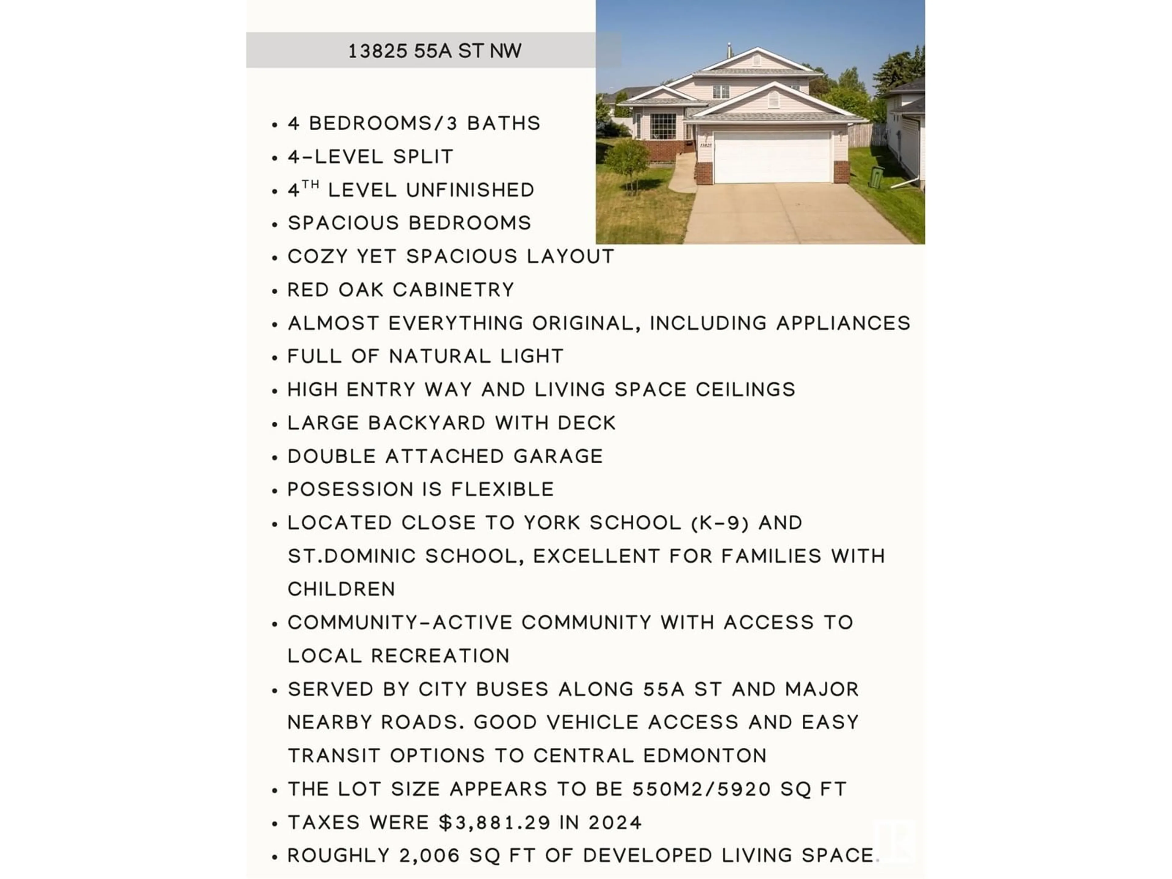 Home with vinyl exterior material, street for NW - 13825 55A ST, Edmonton Alberta T5A4Z5