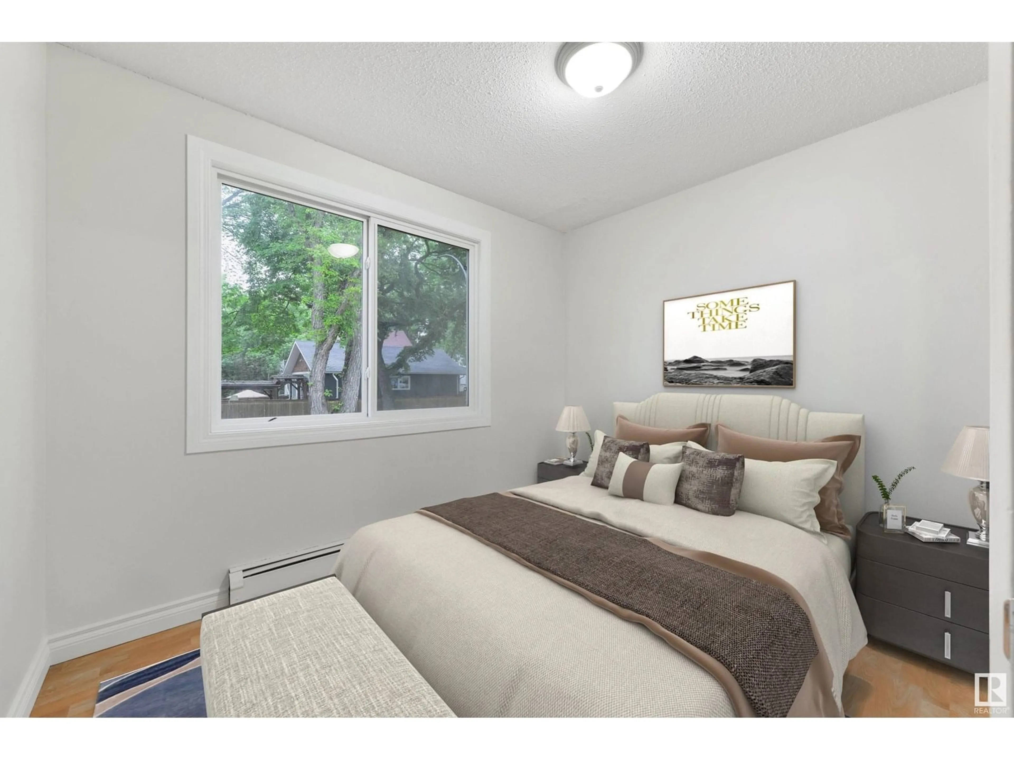 Bedroom with bed, wood/laminate floor for #204 - 10415 93 ST, Edmonton Alberta T5H1X5