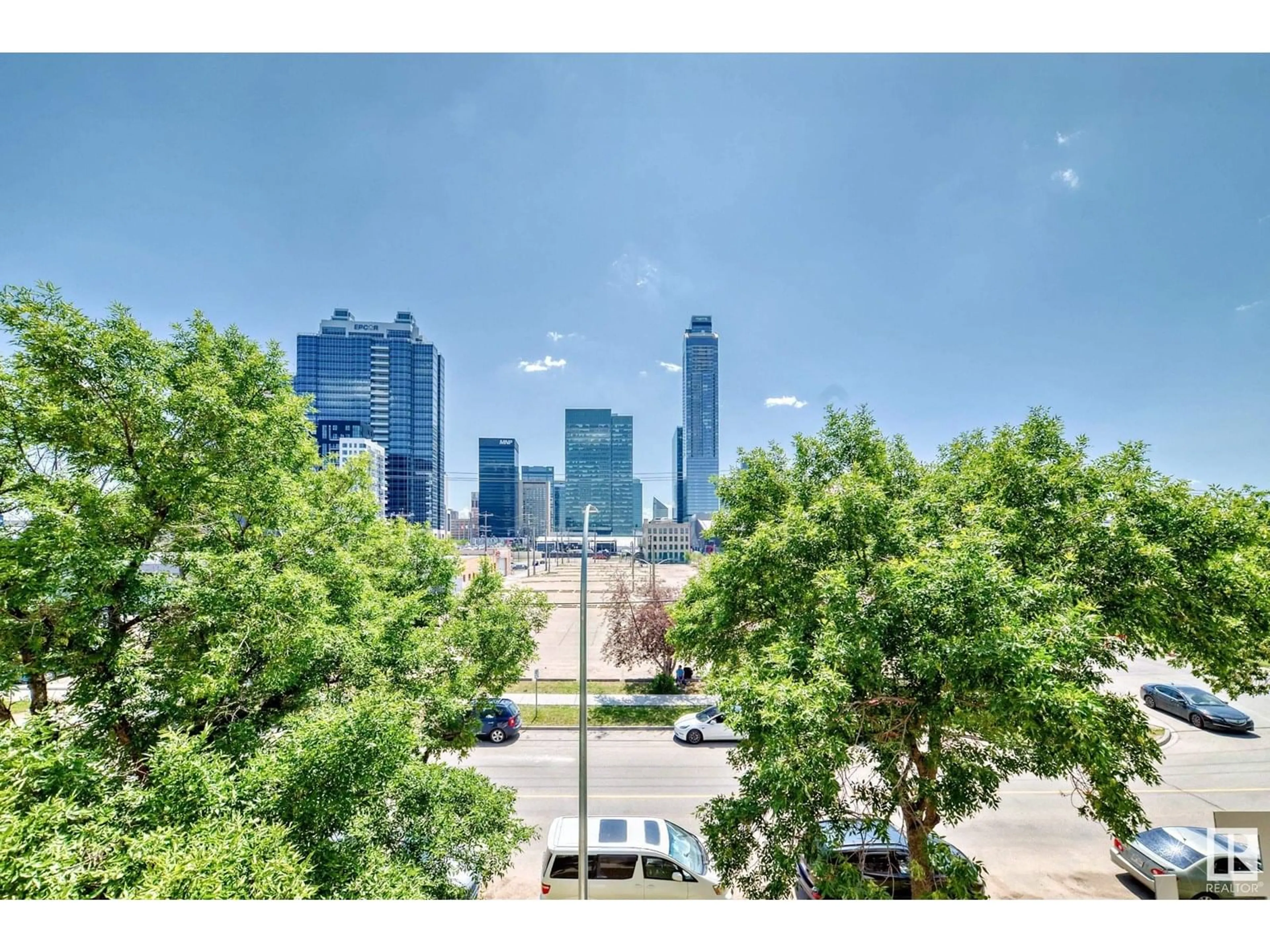 A pic from outside/outdoor area/front of a property/back of a property/a pic from drone, city buildings view from balcony for 316 10118 106 AVE NW, Edmonton Alberta T5T2T6