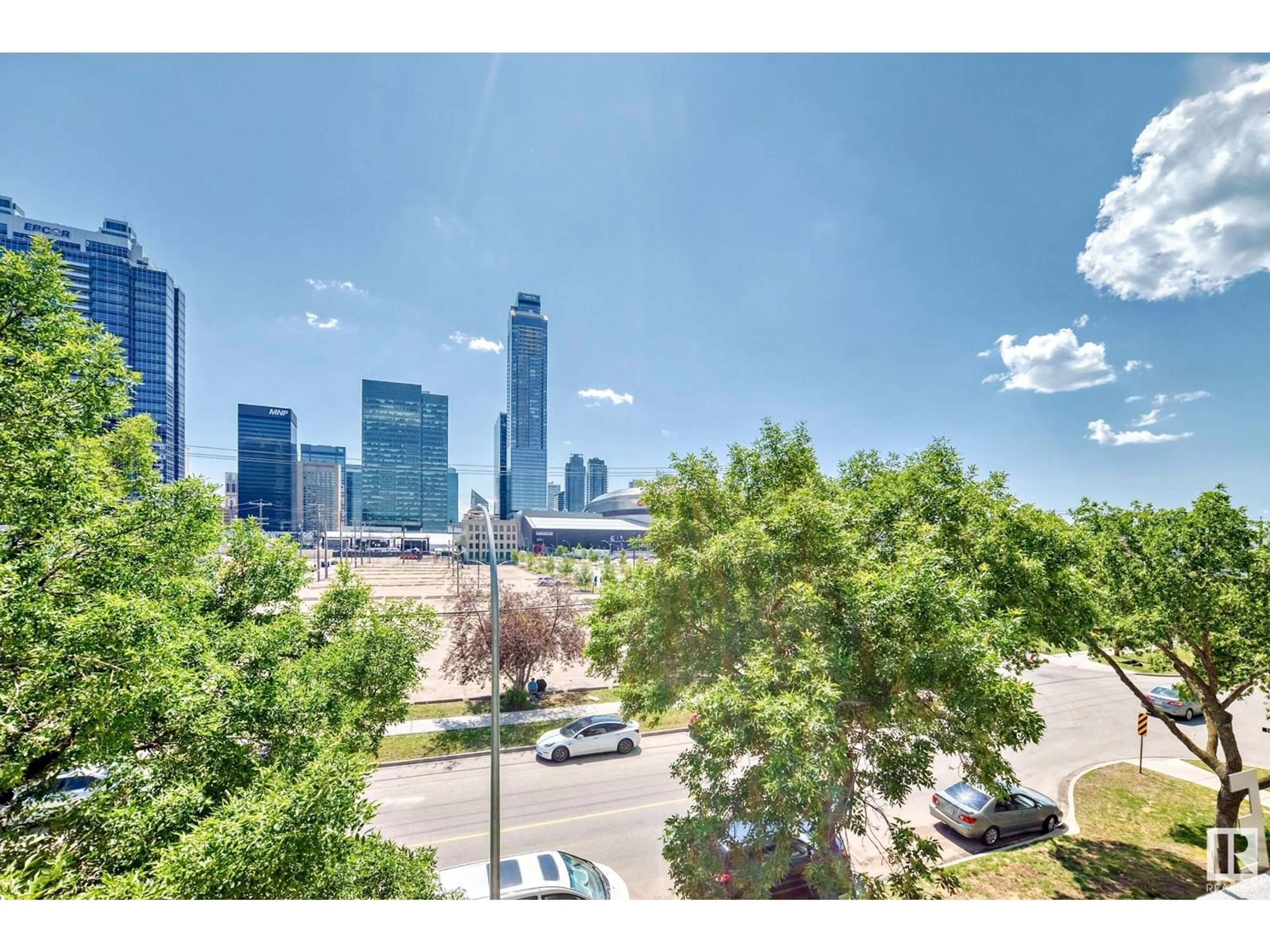 A pic from outside/outdoor area/front of a property/back of a property/a pic from drone, city buildings view from balcony for 316 10118 106 AVE NW, Edmonton Alberta T5T2T6
