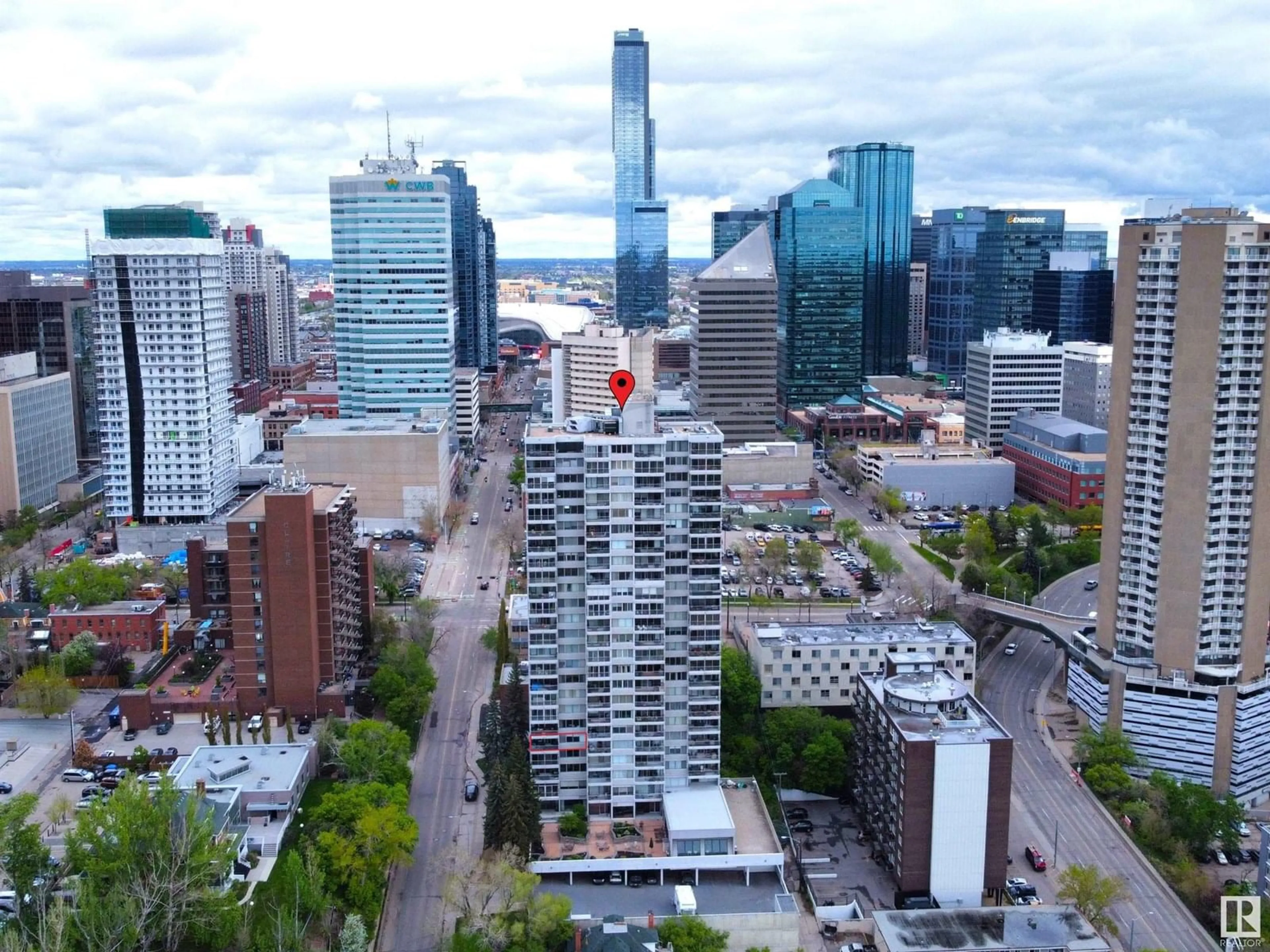 A pic from outside/outdoor area/front of a property/back of a property/a pic from drone, city buildings view from balcony for 503 - 9923 103 ST, Edmonton Alberta T5K2J3