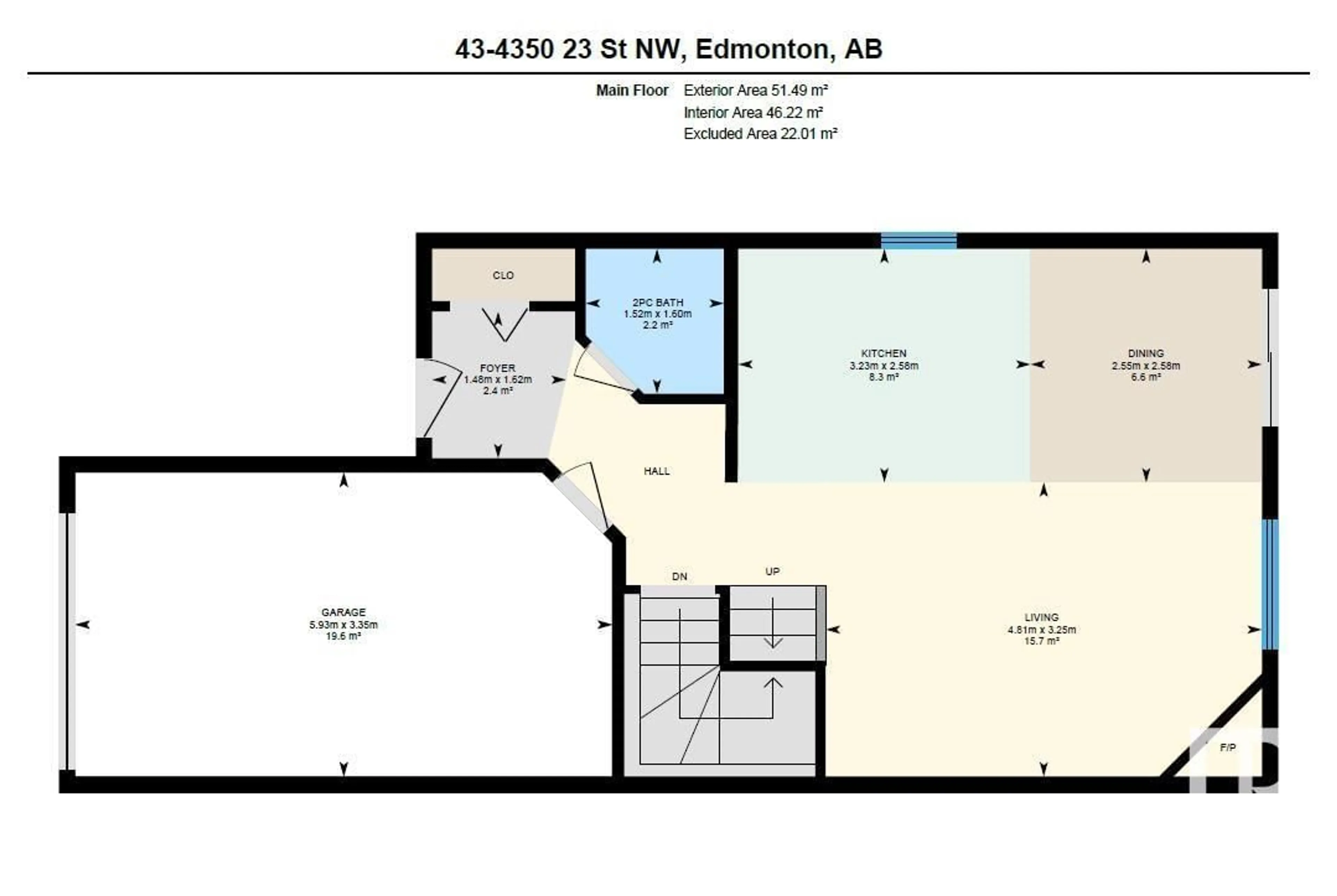 Floor plan for 43 - 4350 23 ST, Edmonton Alberta T6T1X8