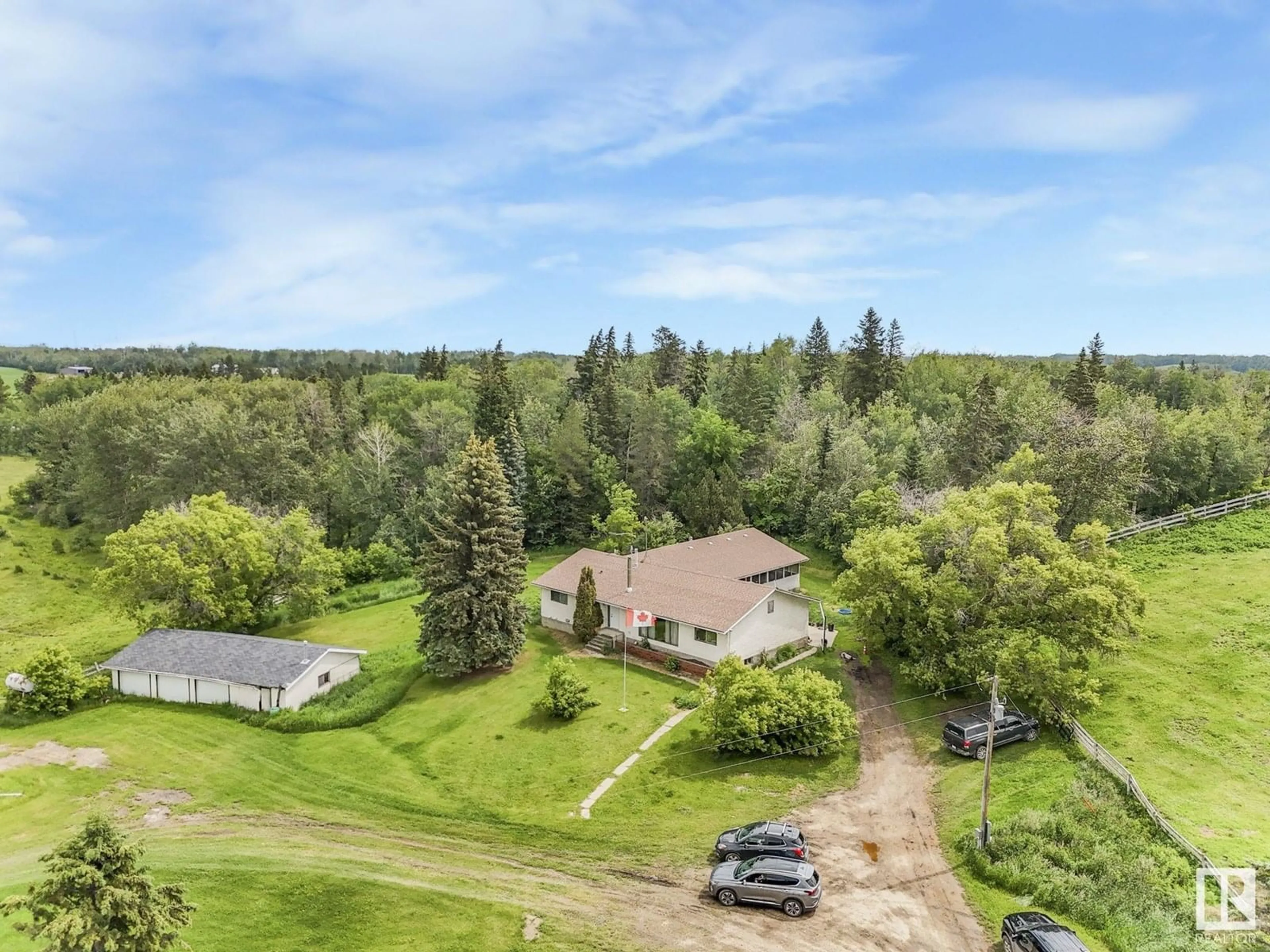 A pic from outside/outdoor area/front of a property/back of a property/a pic from drone, unknown for 51531 HIGHWAY 770, Rural Parkland County Alberta T7X1X5