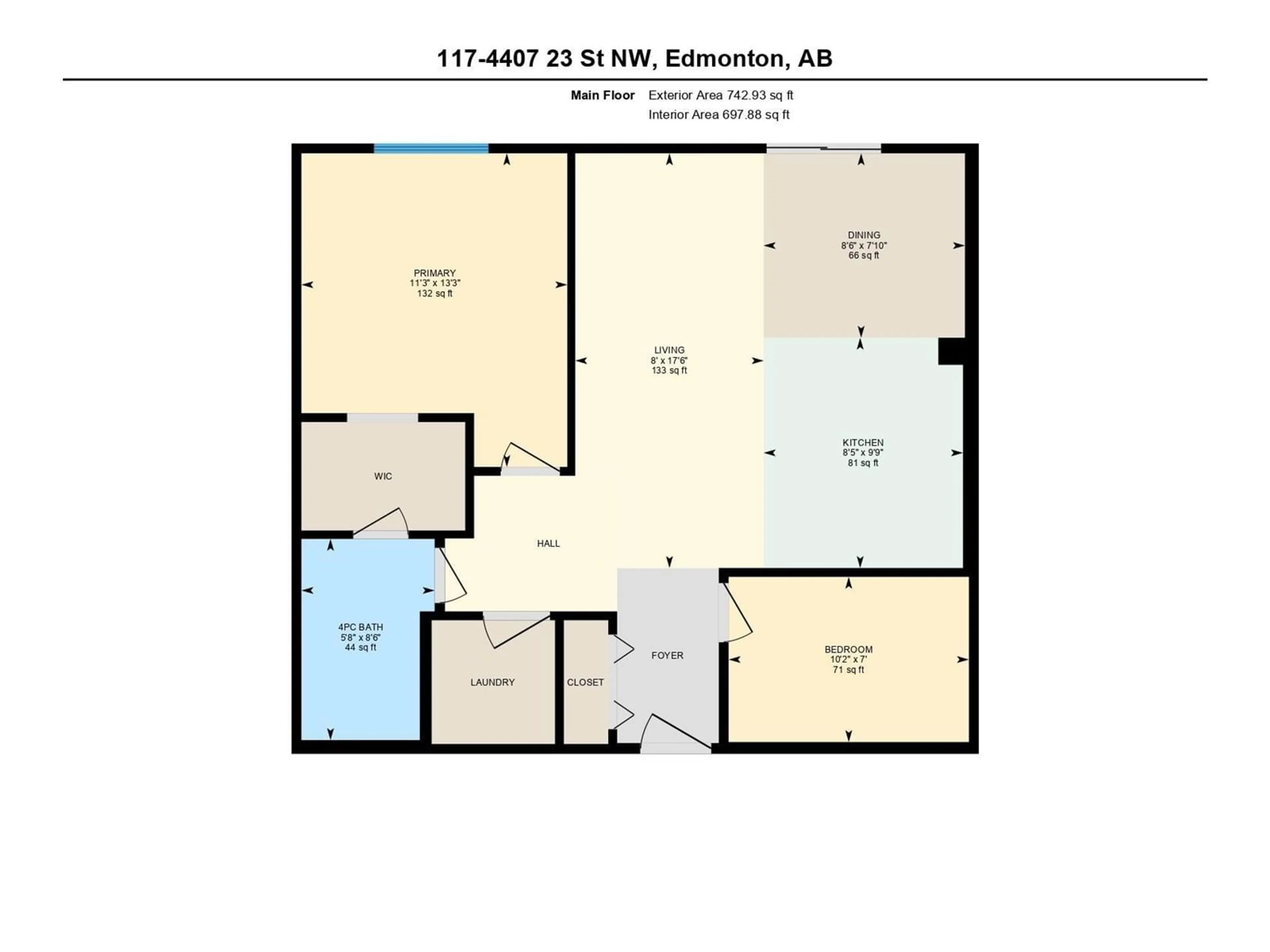 Floor plan for 117 - 4407 23 ST, Edmonton Alberta T6T0B6