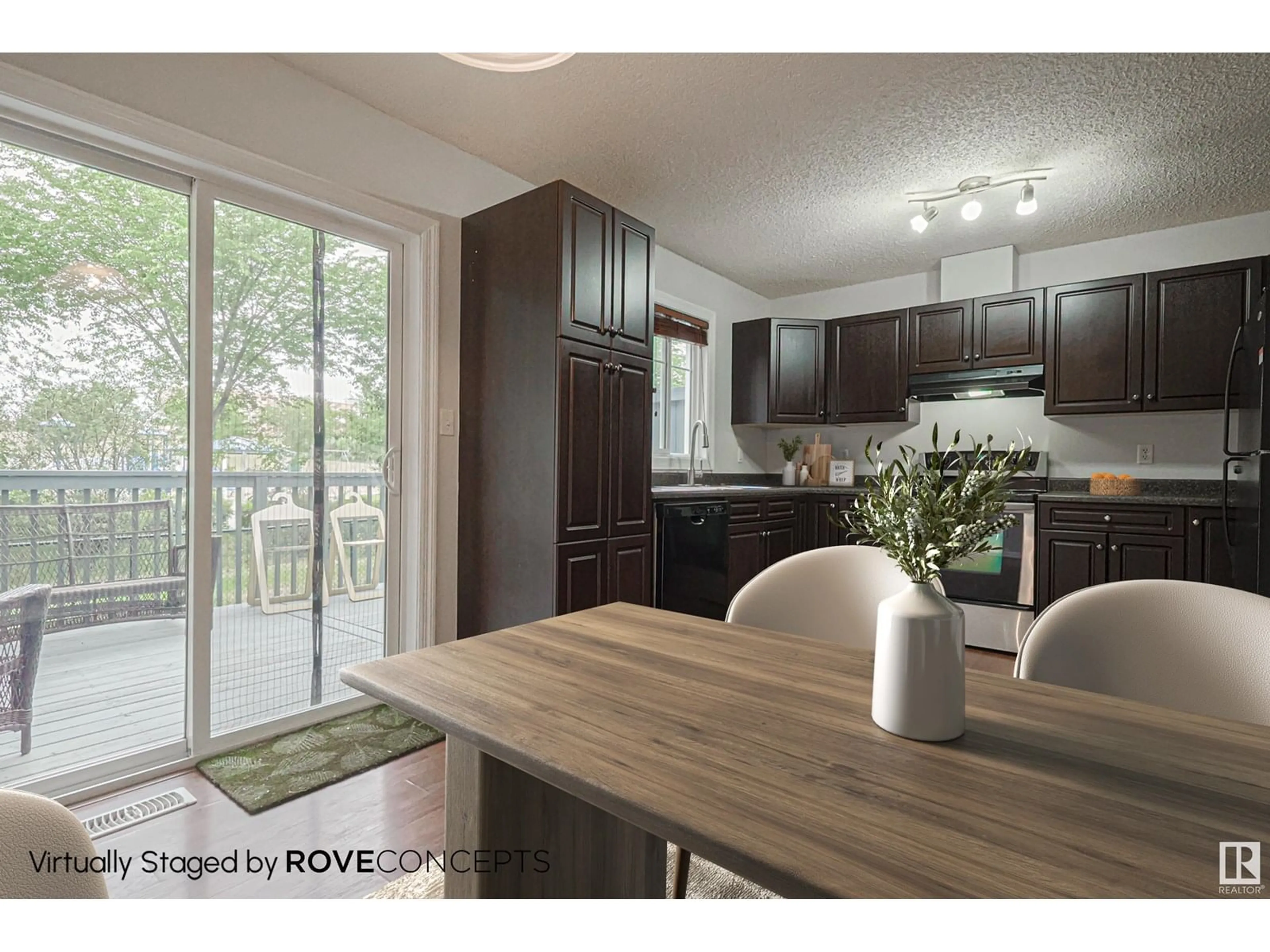Open concept kitchen, wood/laminate floor for #9 - 1404 HERMITAGE RD, Edmonton Alberta T5A0P5
