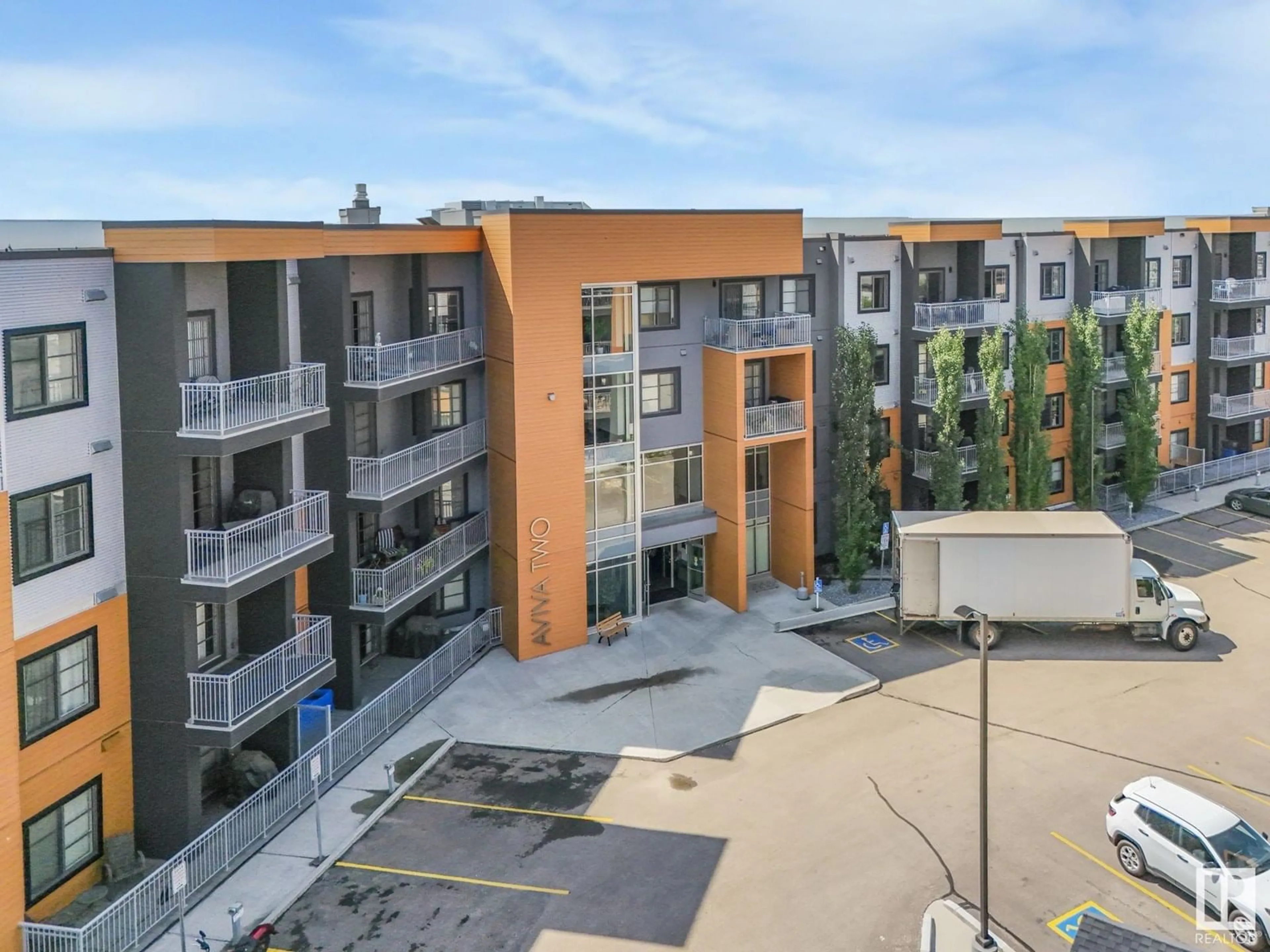 A pic from outside/outdoor area/front of a property/back of a property/a pic from drone, city buildings view from balcony for 503 - 224 ALBANY WY, Edmonton Alberta T6V0M5