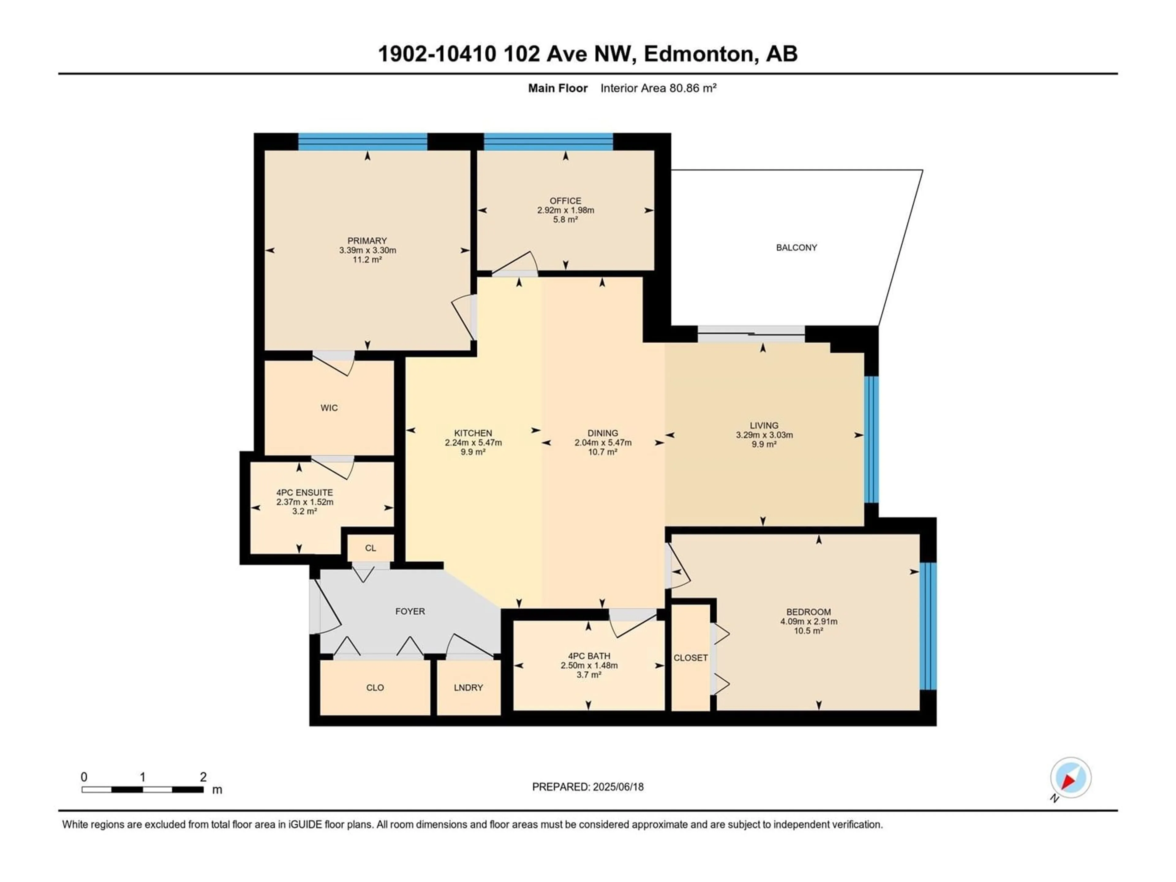 Floor plan for 1902 - 10410 102 AV, Edmonton Alberta T5J0E9