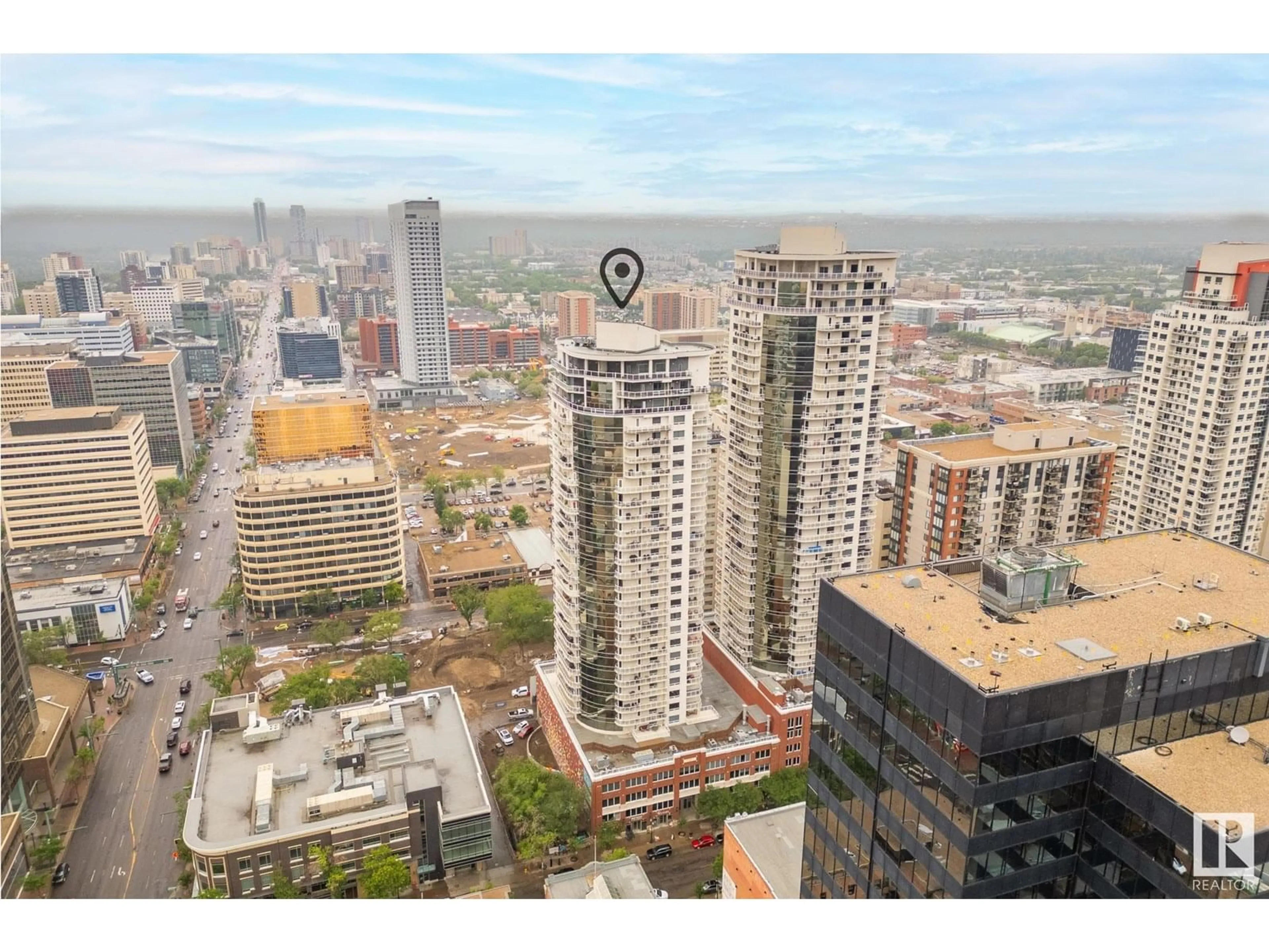 A pic from outside/outdoor area/front of a property/back of a property/a pic from drone, city buildings view from balcony for 2102 - 10136 104 ST NW, Edmonton Alberta T5J0B5