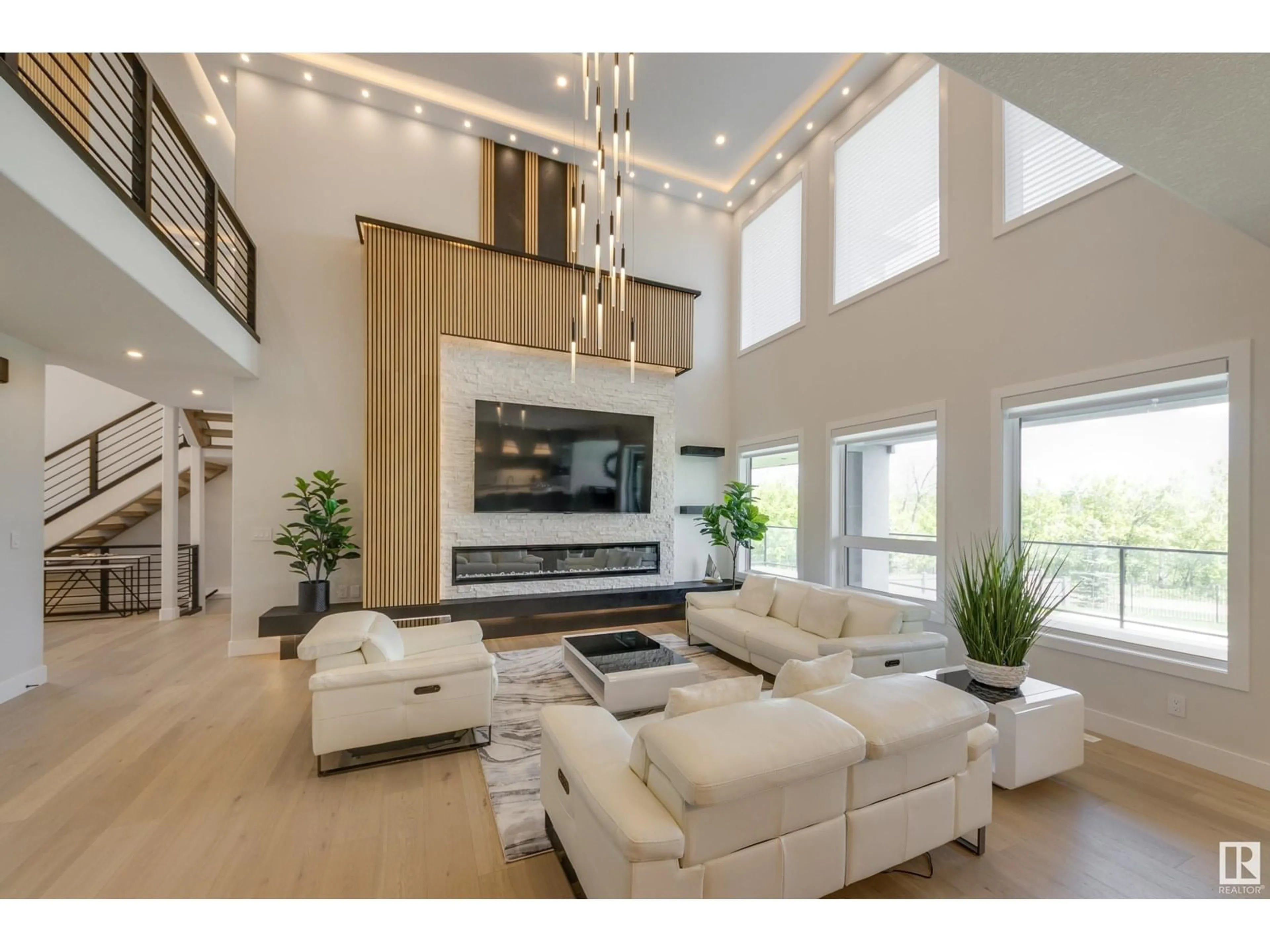 Living room with furniture, wood/laminate floor for 4111 WHISPERING RIVER DR, Edmonton Alberta T6W2E1