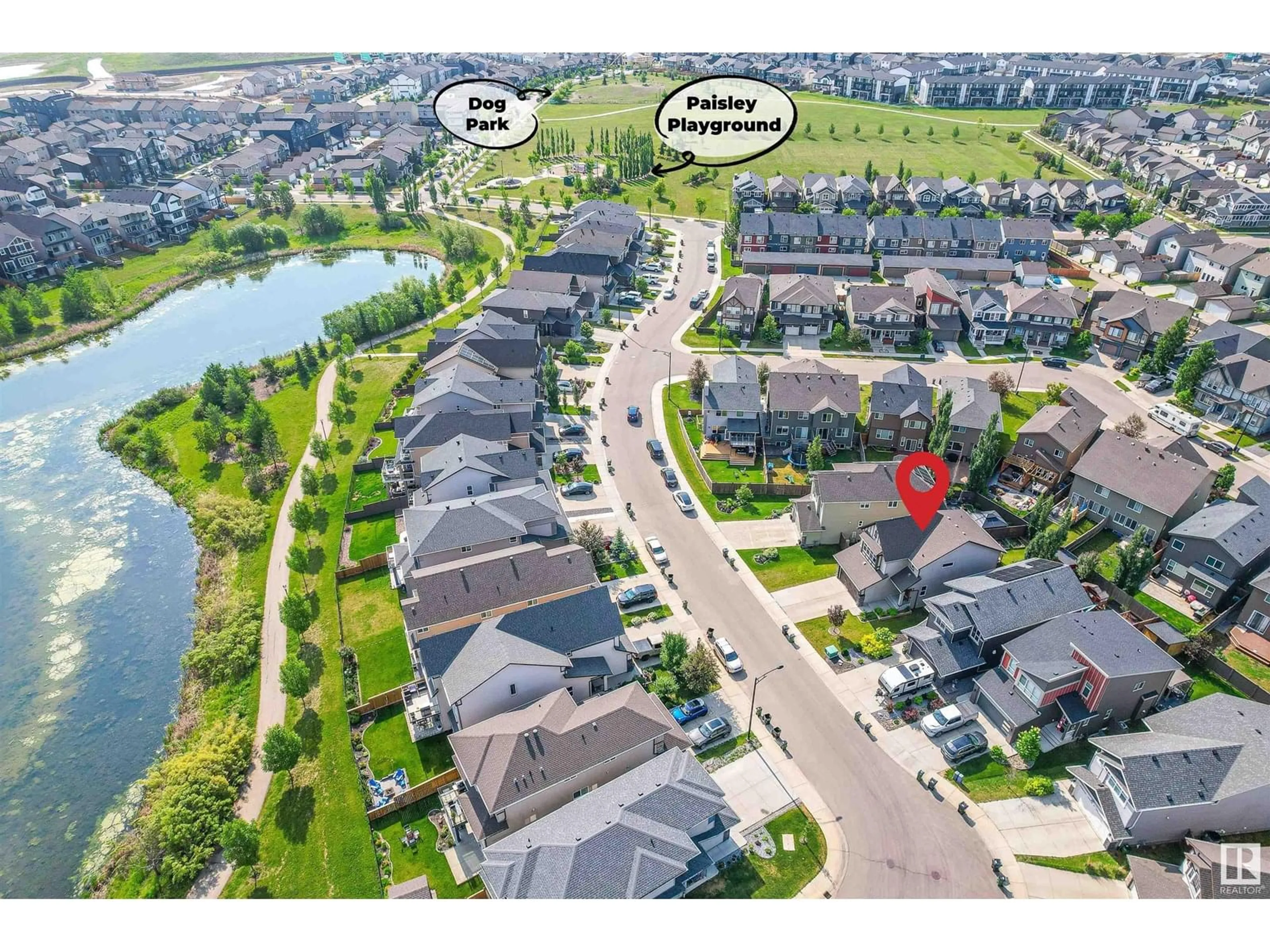 A pic from outside/outdoor area/front of a property/back of a property/a pic from drone, water/lake/river/ocean view for SW - 3411 PARKER LO, Edmonton Alberta T6W3A8