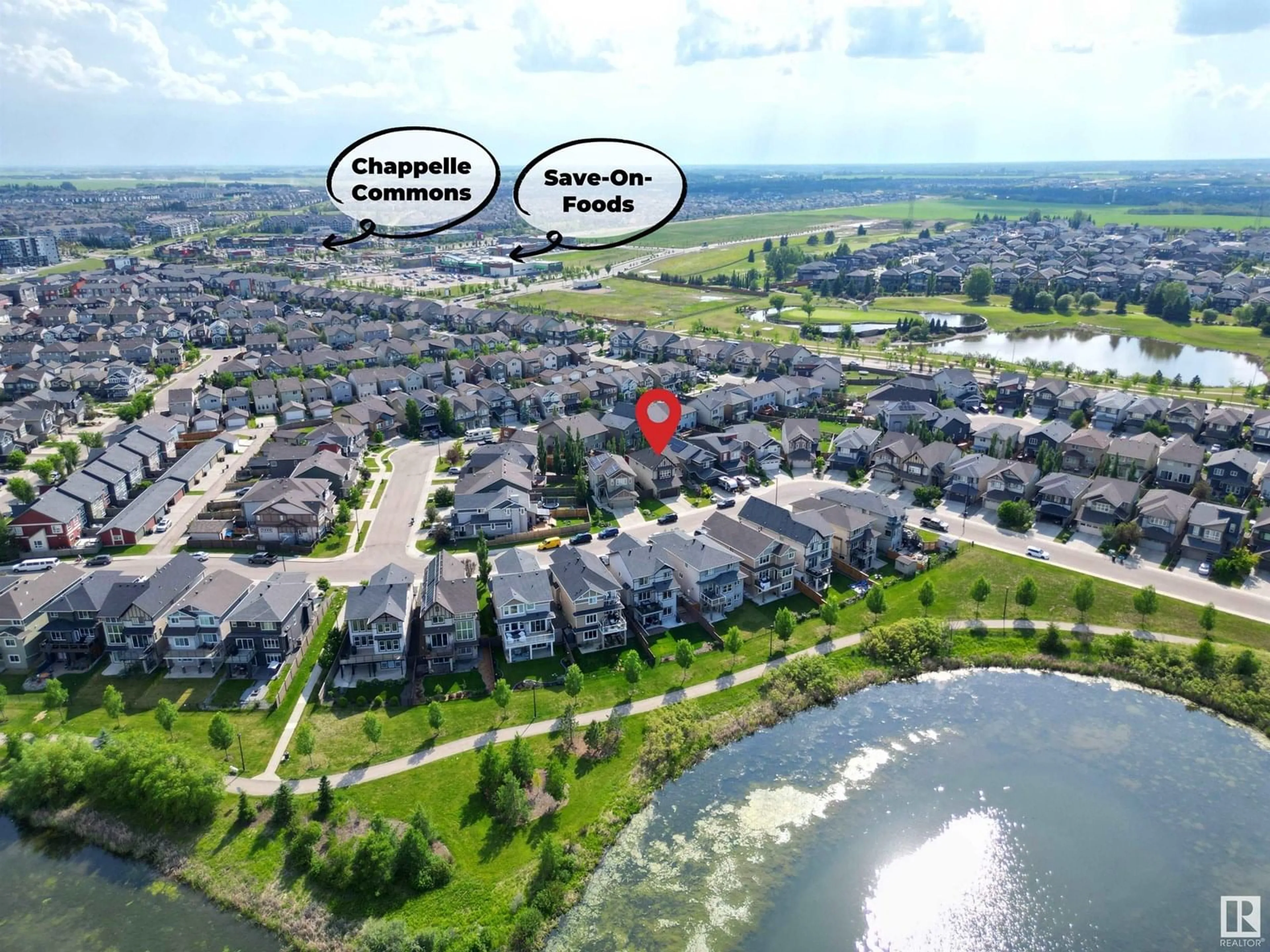 A pic from outside/outdoor area/front of a property/back of a property/a pic from drone, water/lake/river/ocean view for SW - 3411 PARKER LO, Edmonton Alberta T6W3A8